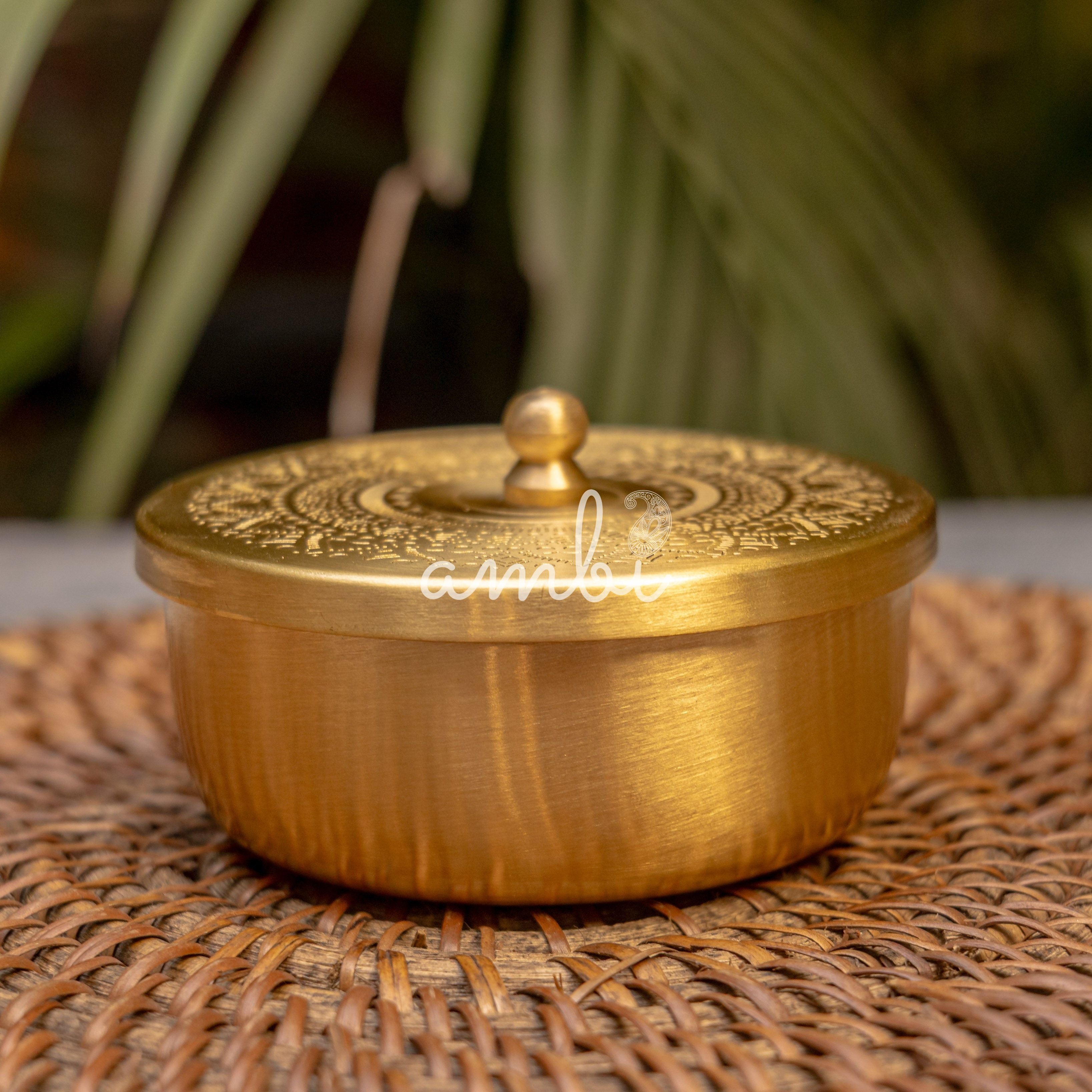 Pure Brass Small Nut / Trinket Jar Box - 3.5 inches Diameter - Mandala Design