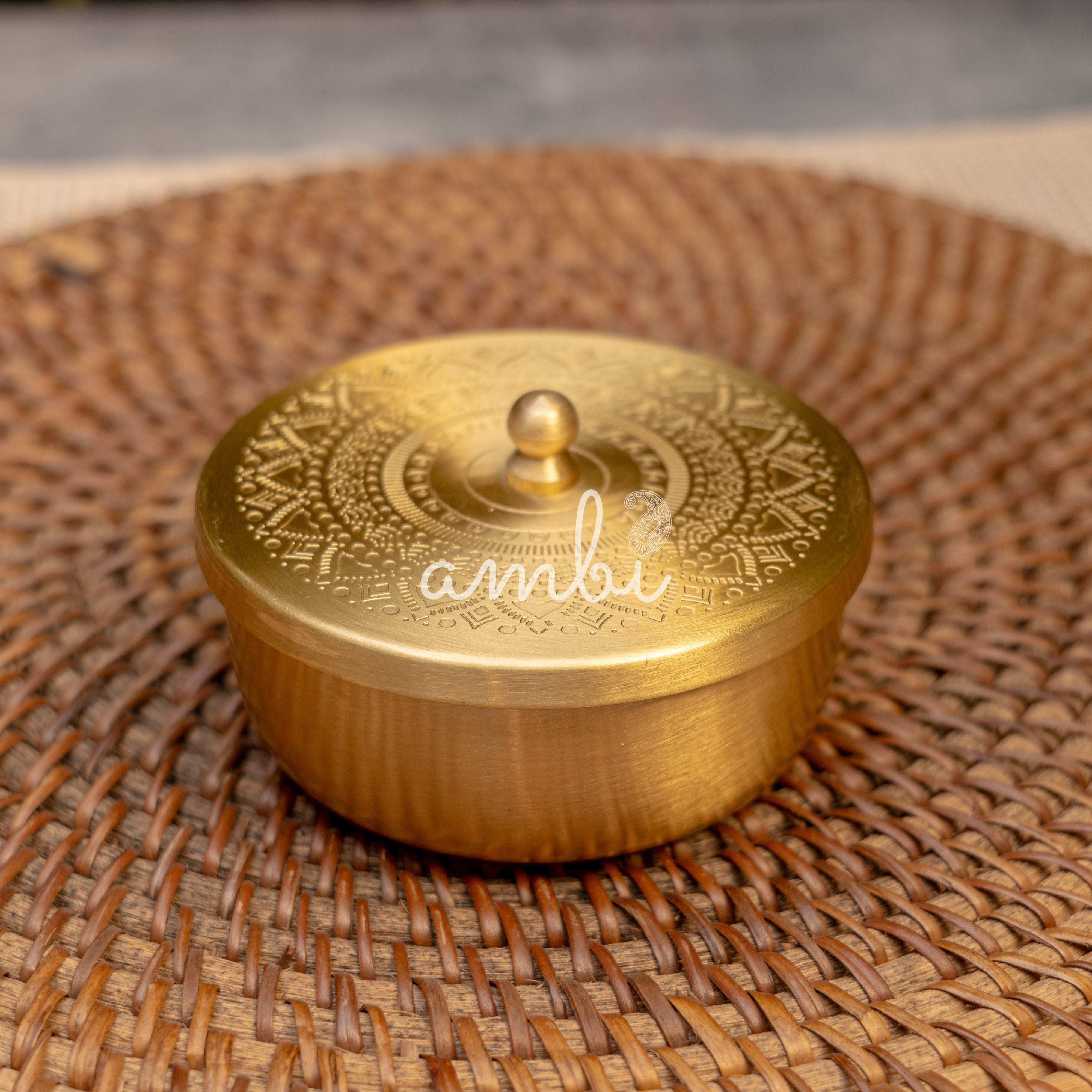 Pure Brass Small Nut / Trinket Jar Box - 3.5 inches Diameter - Mandala Design