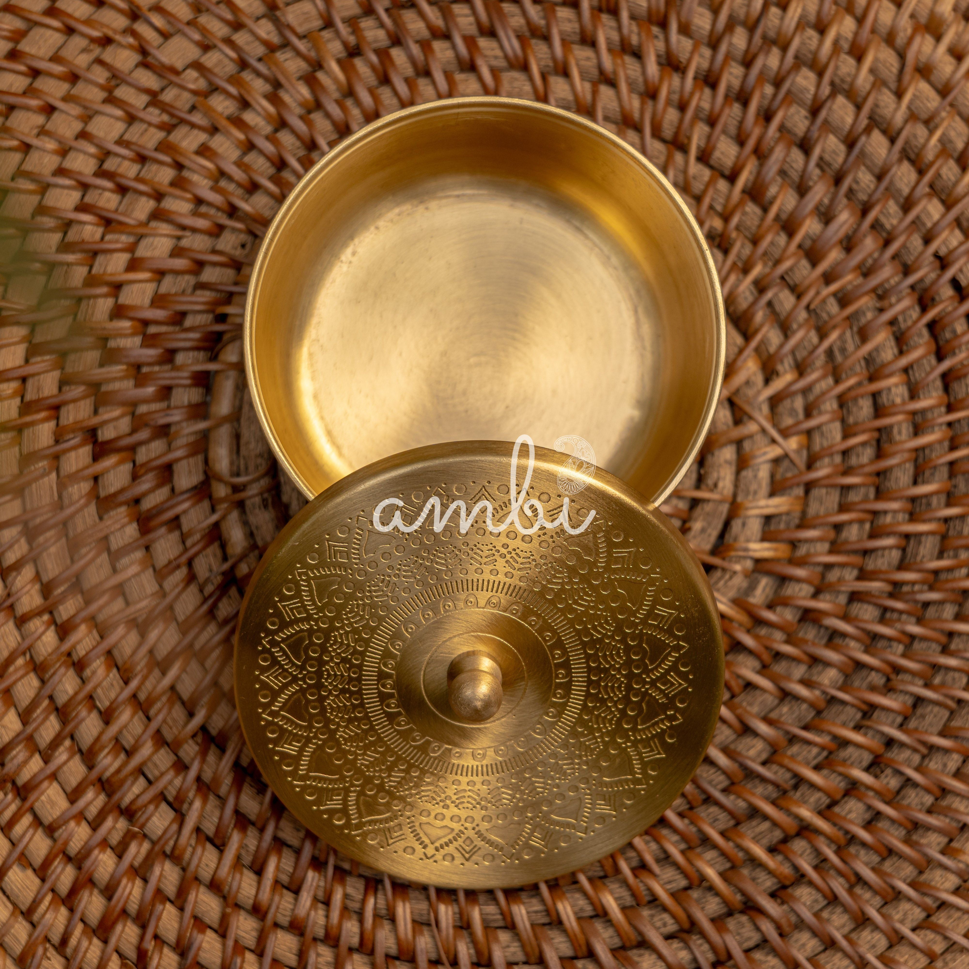 Pure Brass Small Nut / Trinket Jar Box - 3.5 inches Diameter - Mandala Design