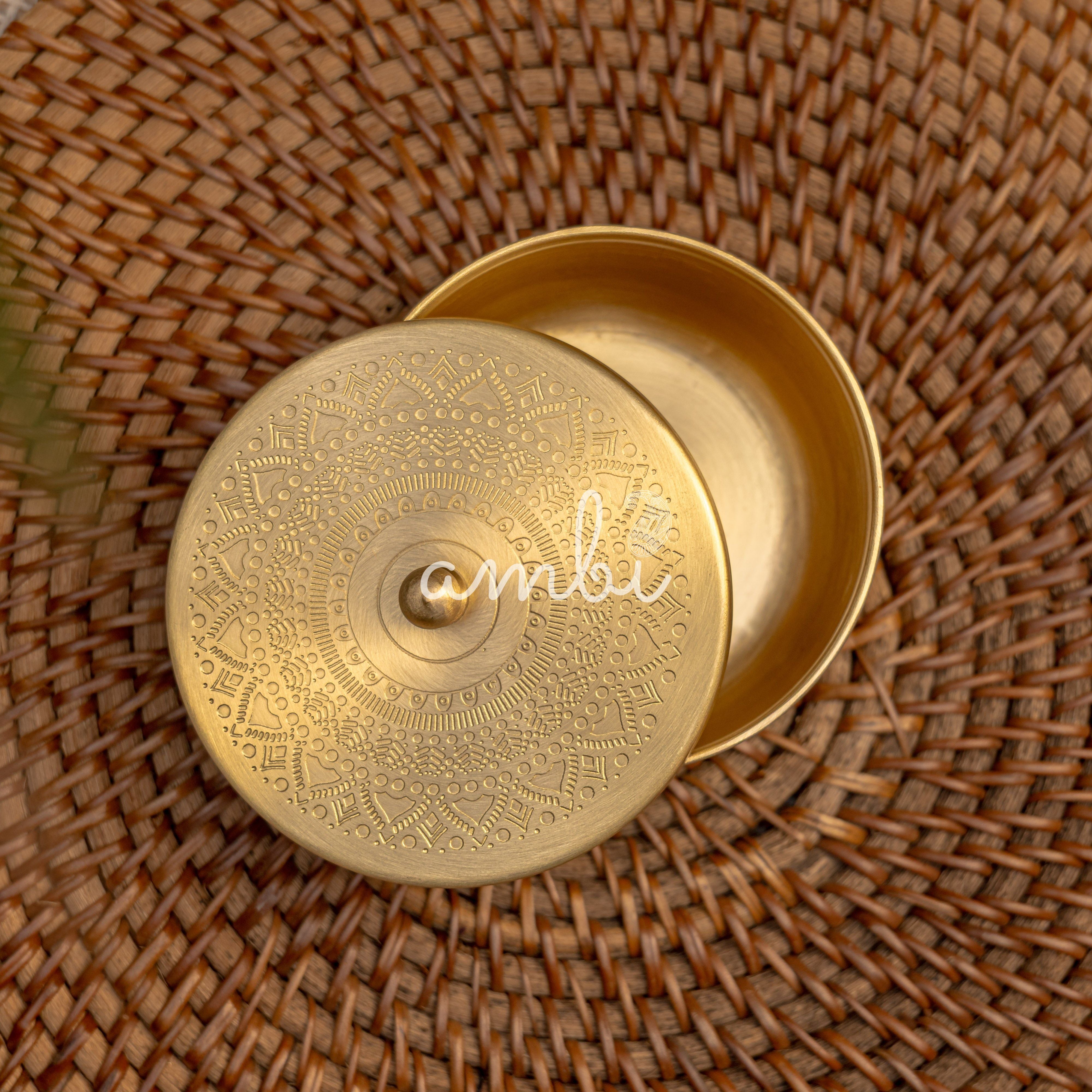 Pure Brass Small Nut / Trinket Jar Box - 3.5 inches Diameter - Mandala Design