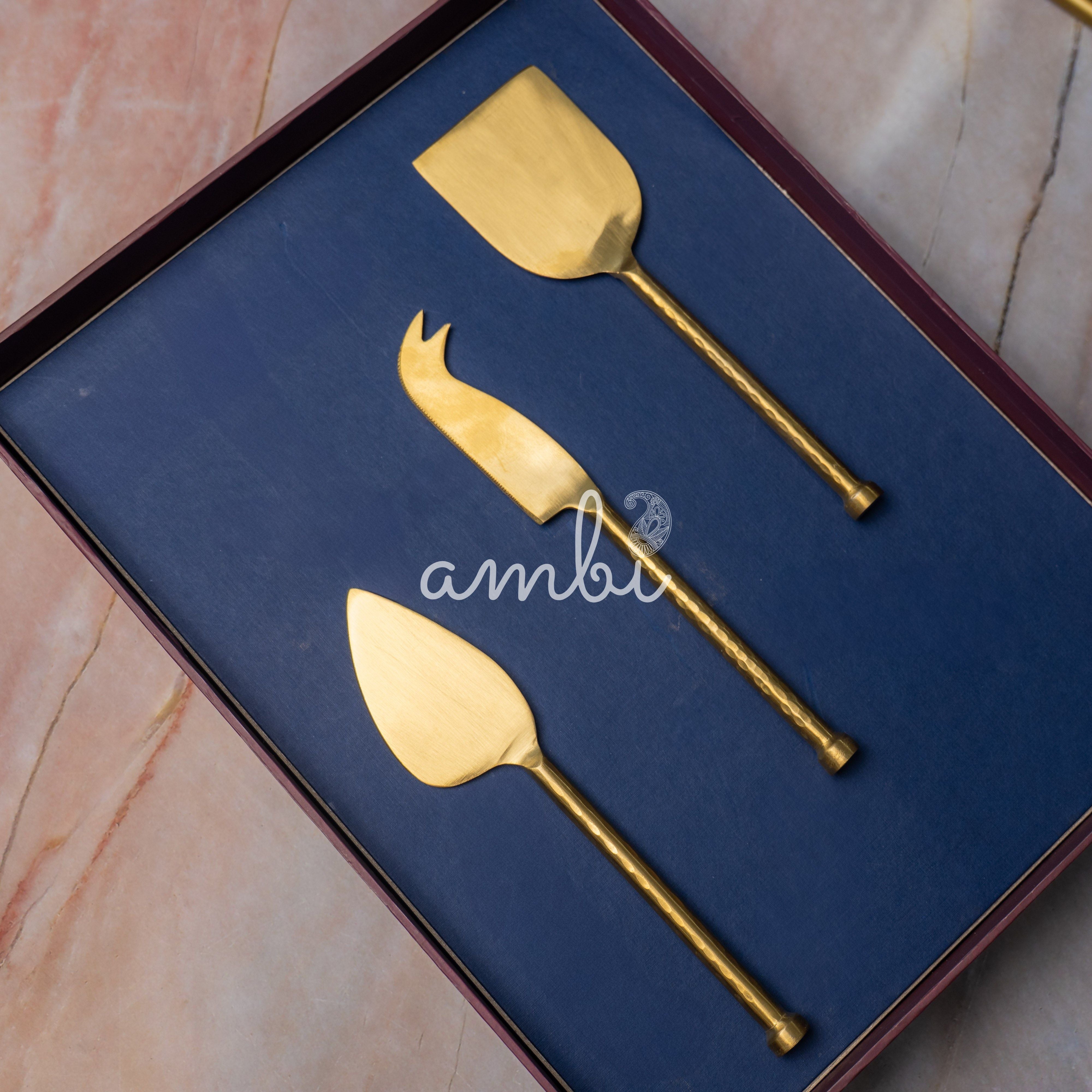 Exquisite Brass Cheese Knives Cutlery Set of 3