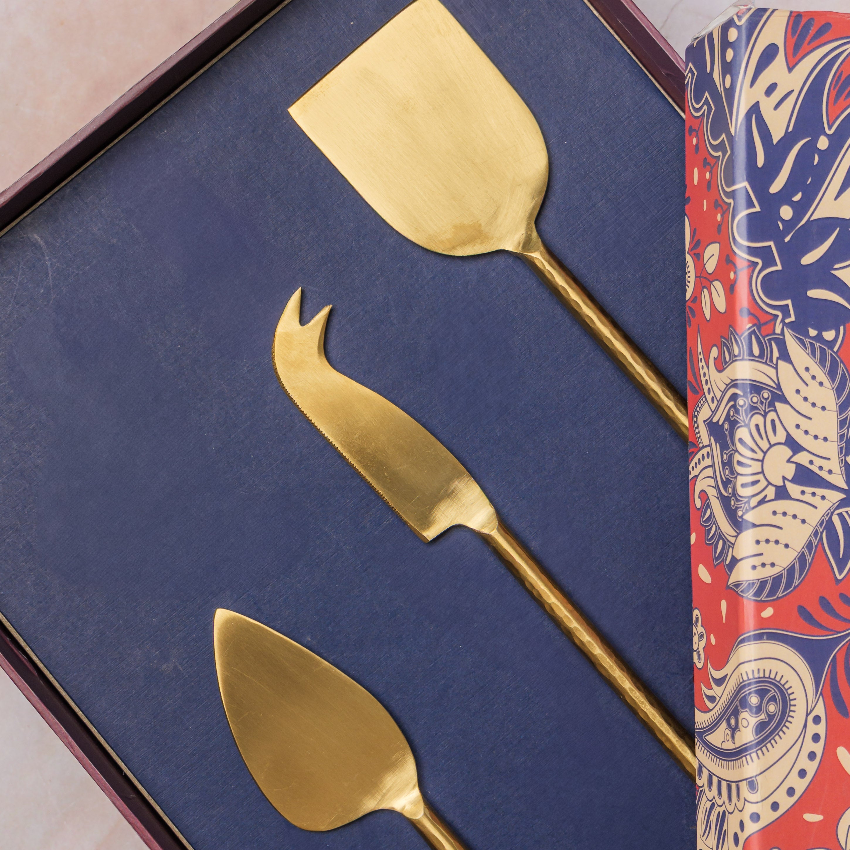 Exquisite Brass Cheese Knives Cutlery Set of 3 Gift Box