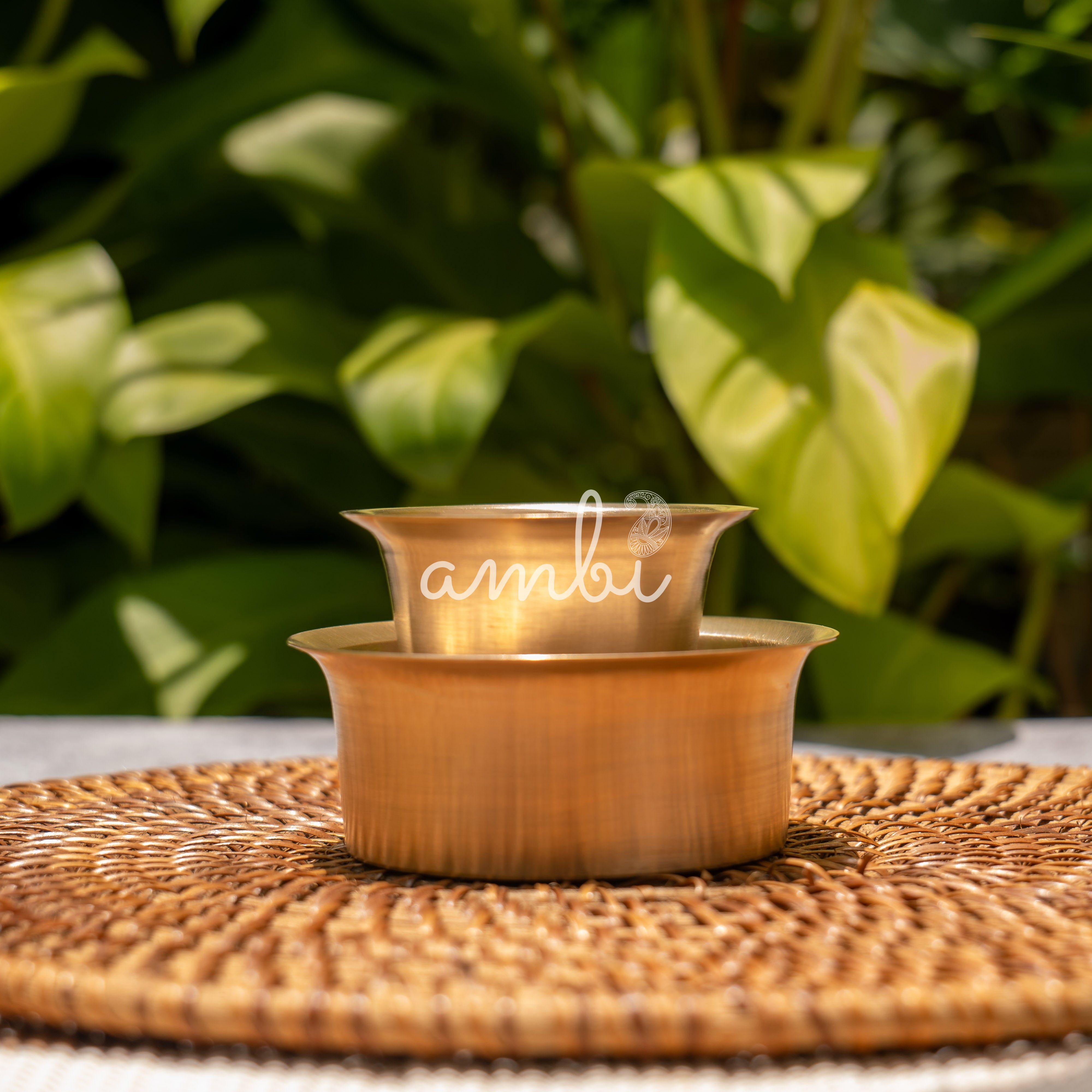 Ambi Lead Free 100% Pure Kansa Traditional Filter Coffee Dabara Cup Set - Heavy Grade