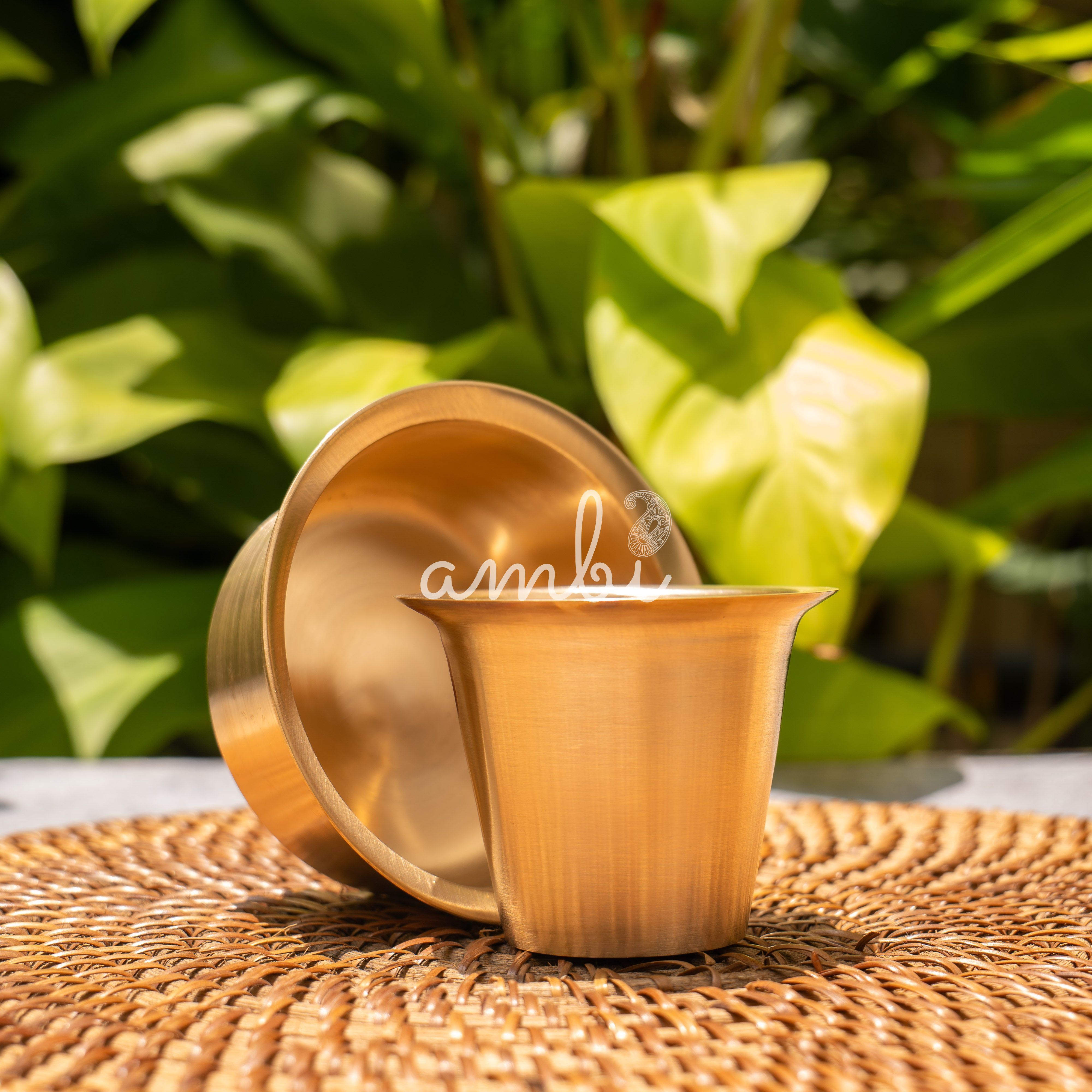 Ambi Lead Free 100% Pure Kansa Traditional Filter Coffee Dabara Cup Set - Heavy Grade