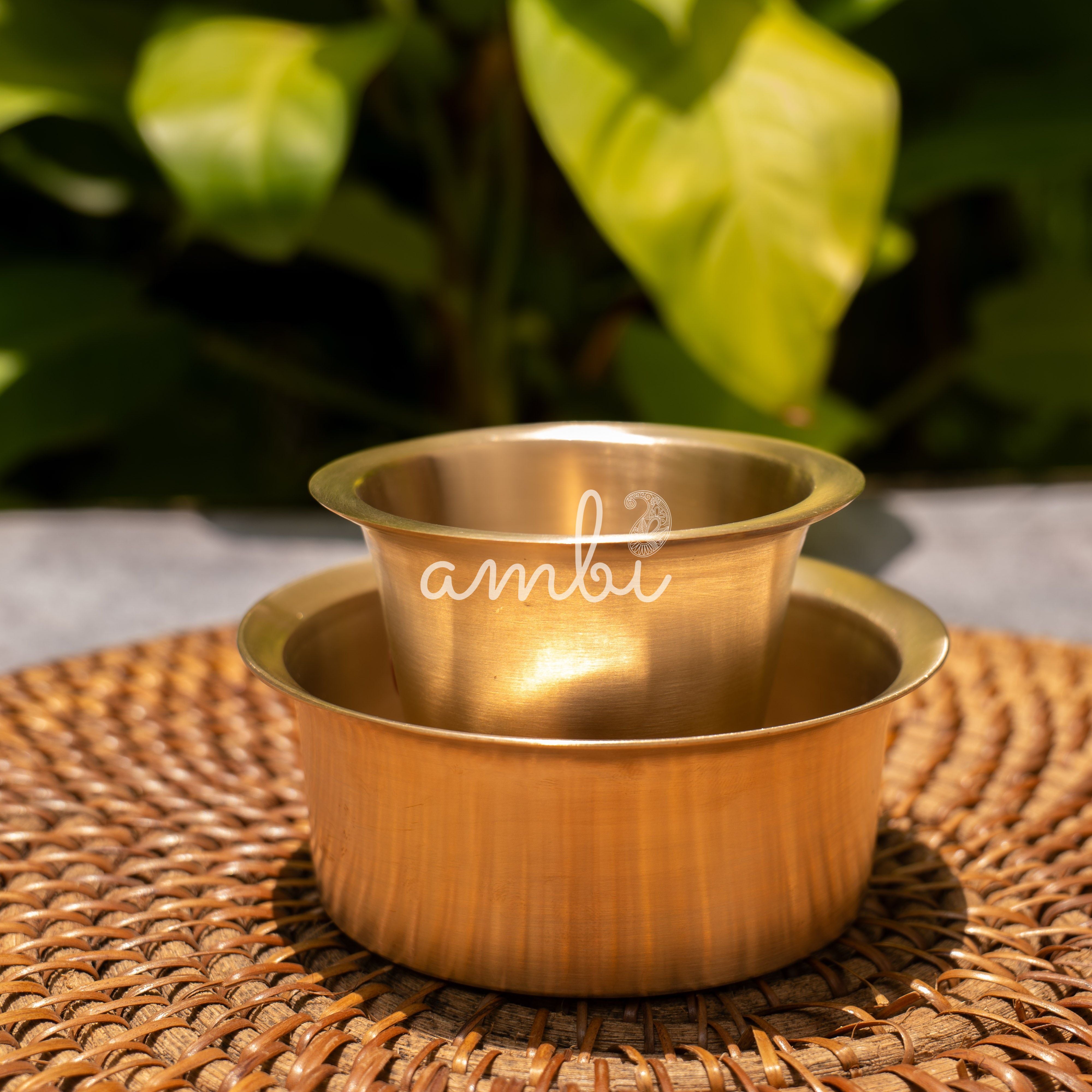 Ambi Lead Free 100% Pure Kansa Traditional Filter Coffee Dabara Cup Set - Heavy Grade