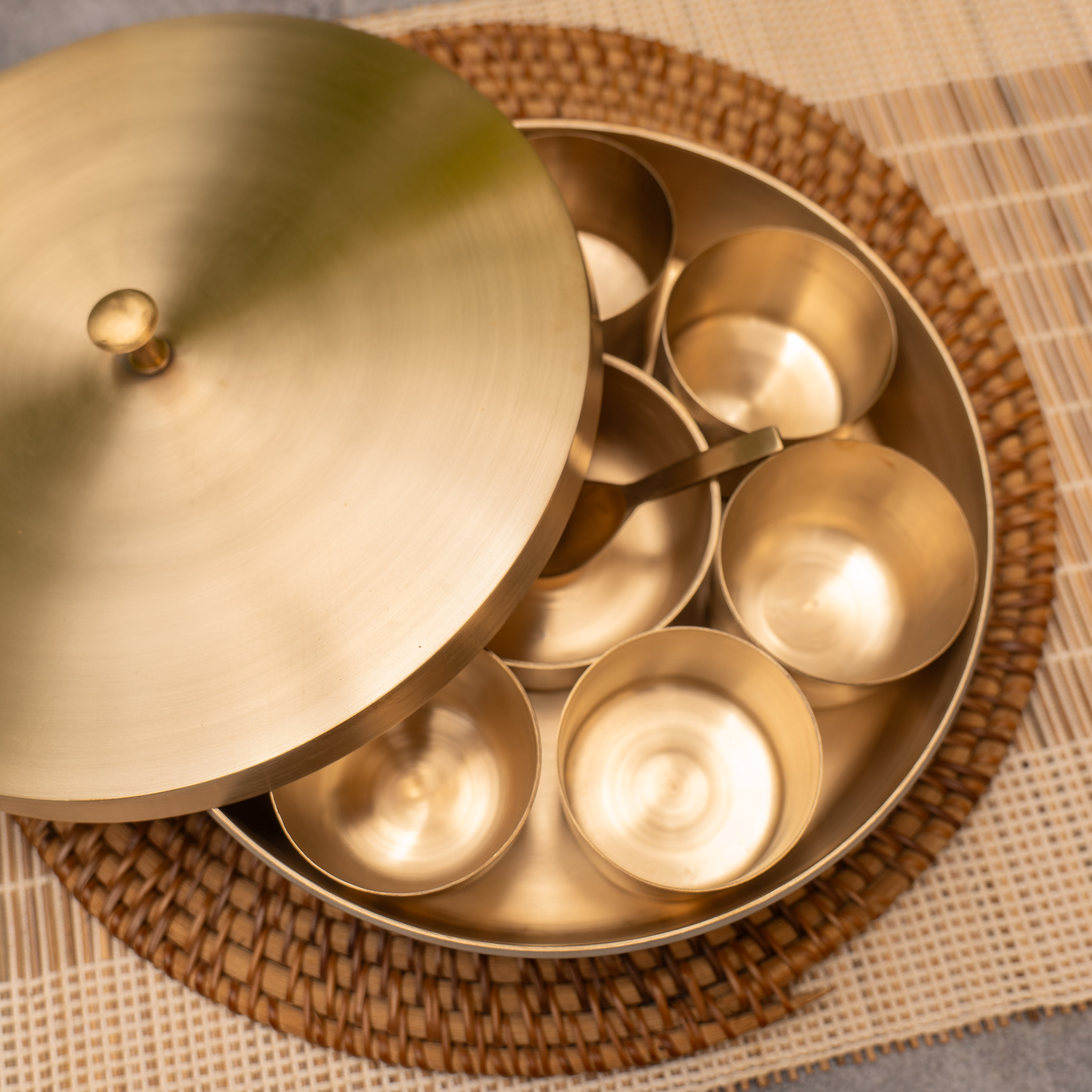 Ambi Lead Free 100% Pure Kansa Spice Box / Masala Dani - A Statement Piece