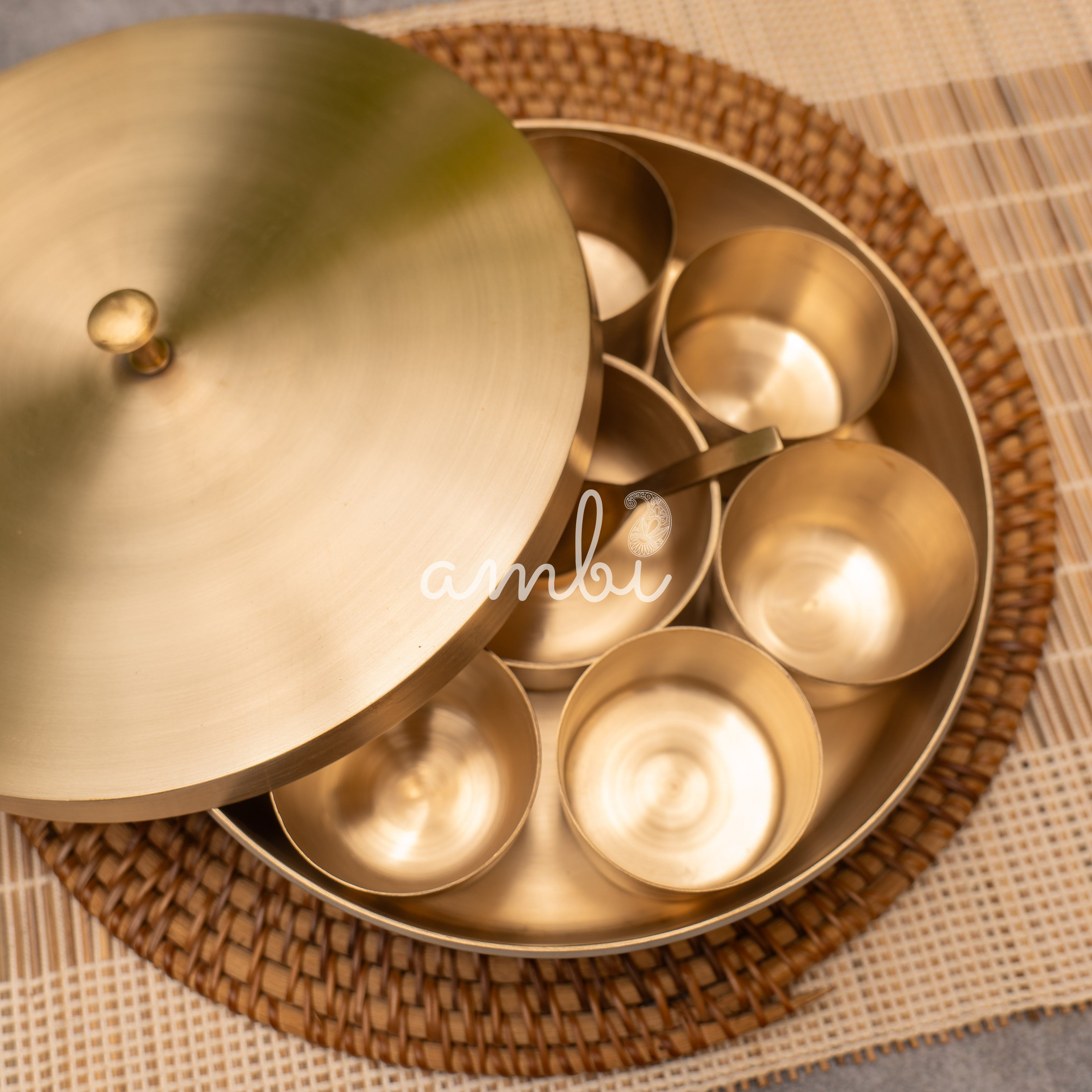 Ambi Lead Free 100% Pure Kansa Spice Box / Masala Dani - A Statement Piece