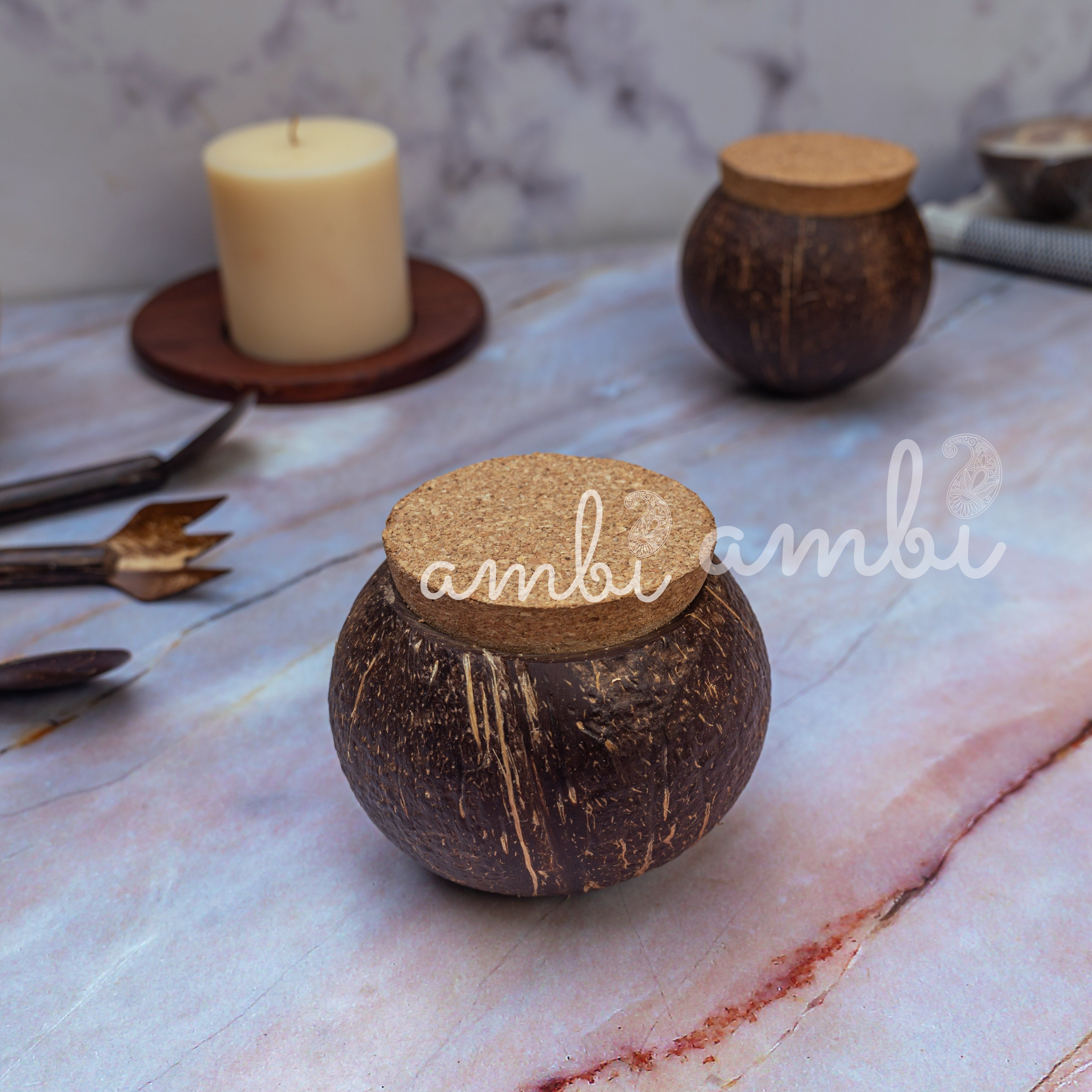 Coconut Shell Tight Storage Containers with Lid - Set of 2