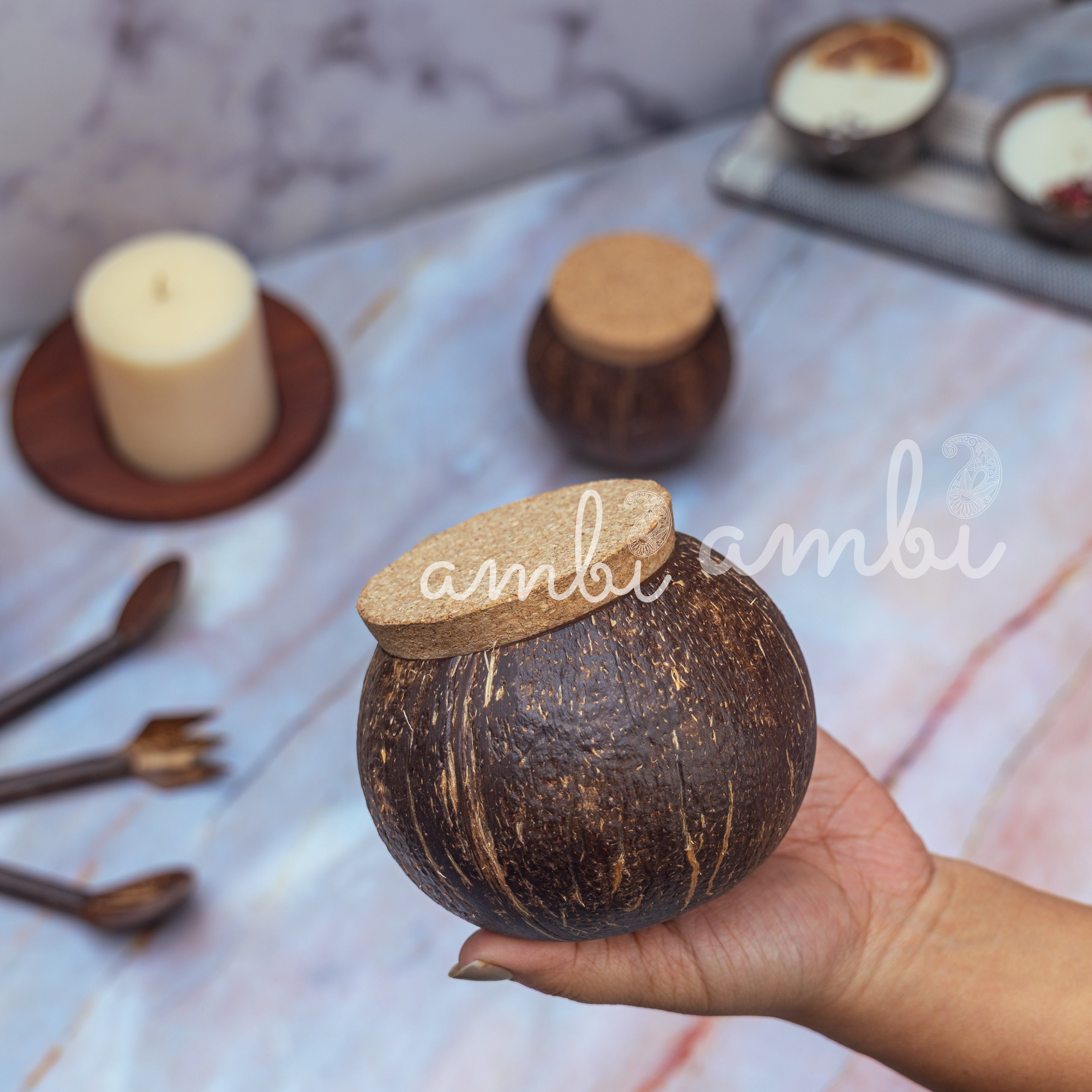 Coconut Shell Tight Storage Containers with Lid - Set of 2