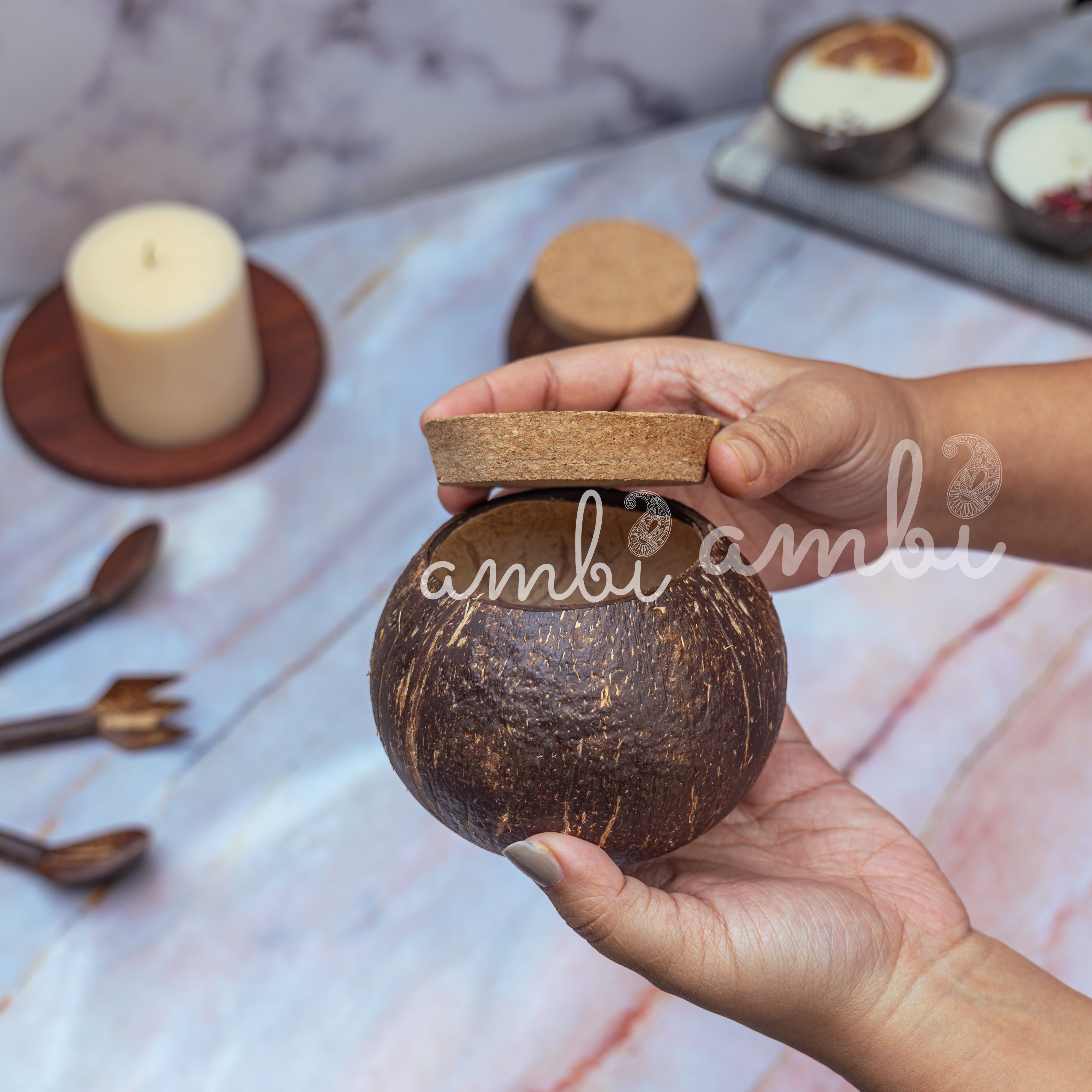 Coconut Shell Tight Storage Containers with Lid - Set of 2