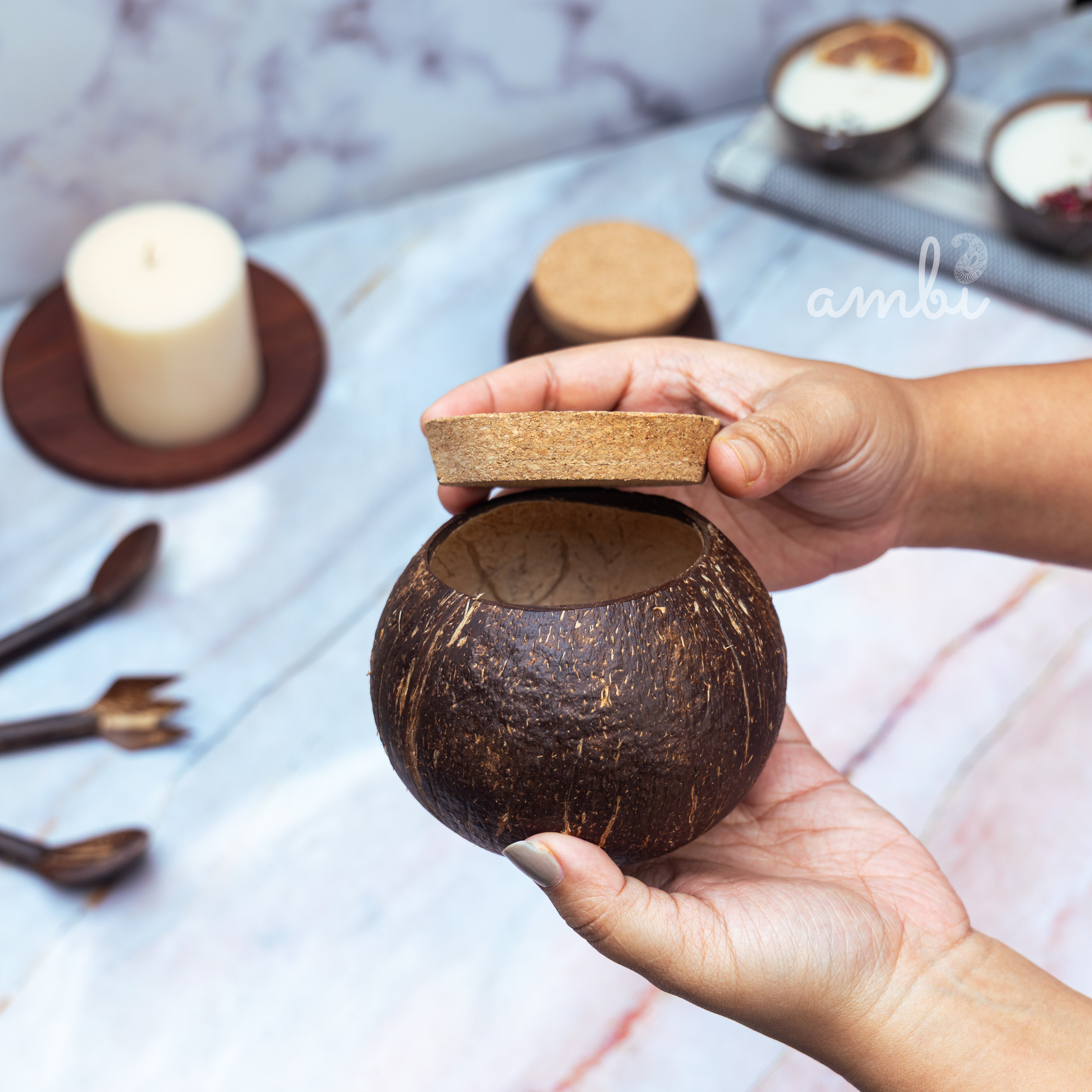 Coconut Shell Tight Storage Containers with Lid - Set of 2