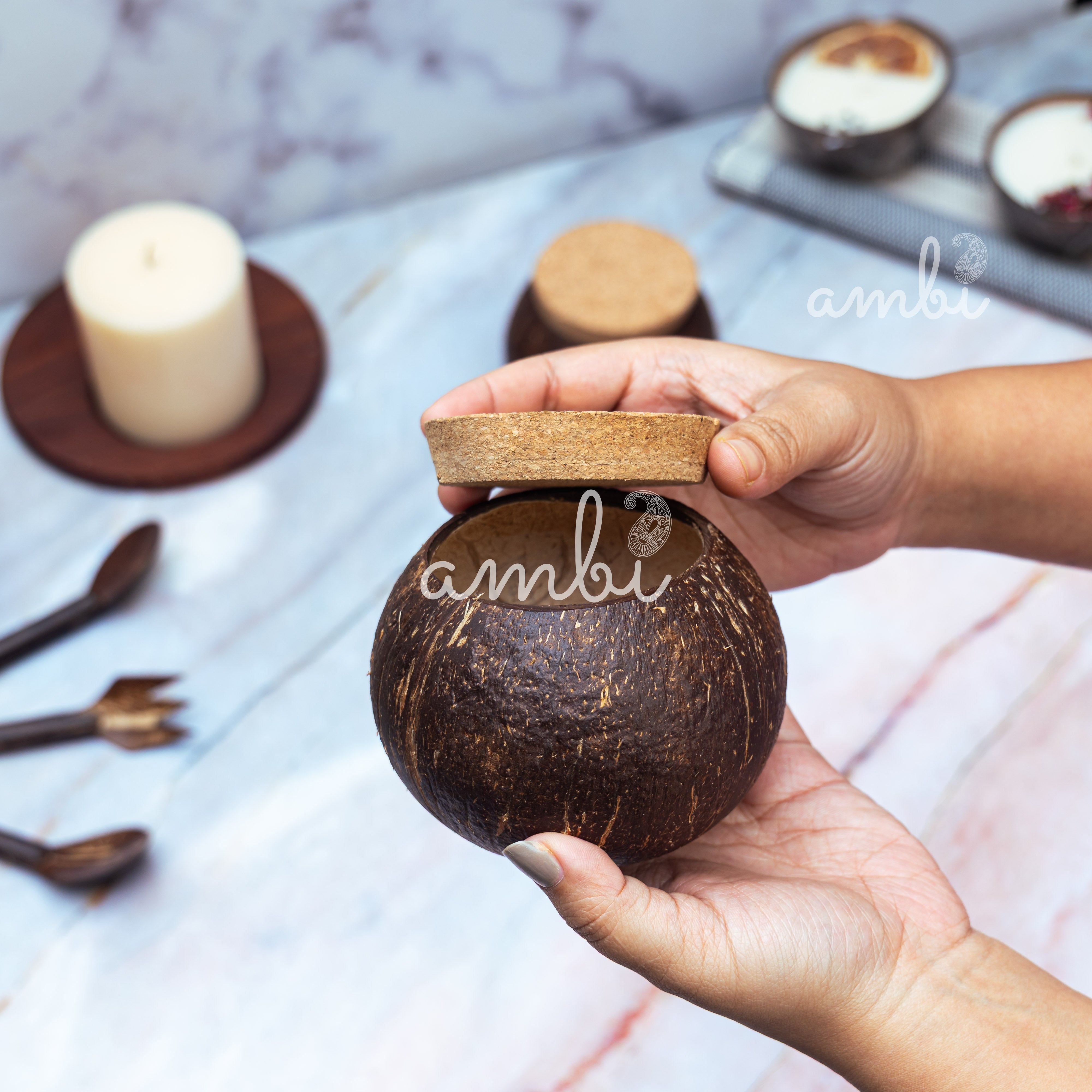 Coconut Shell Tight Storage Containers with Lid - Set of 2