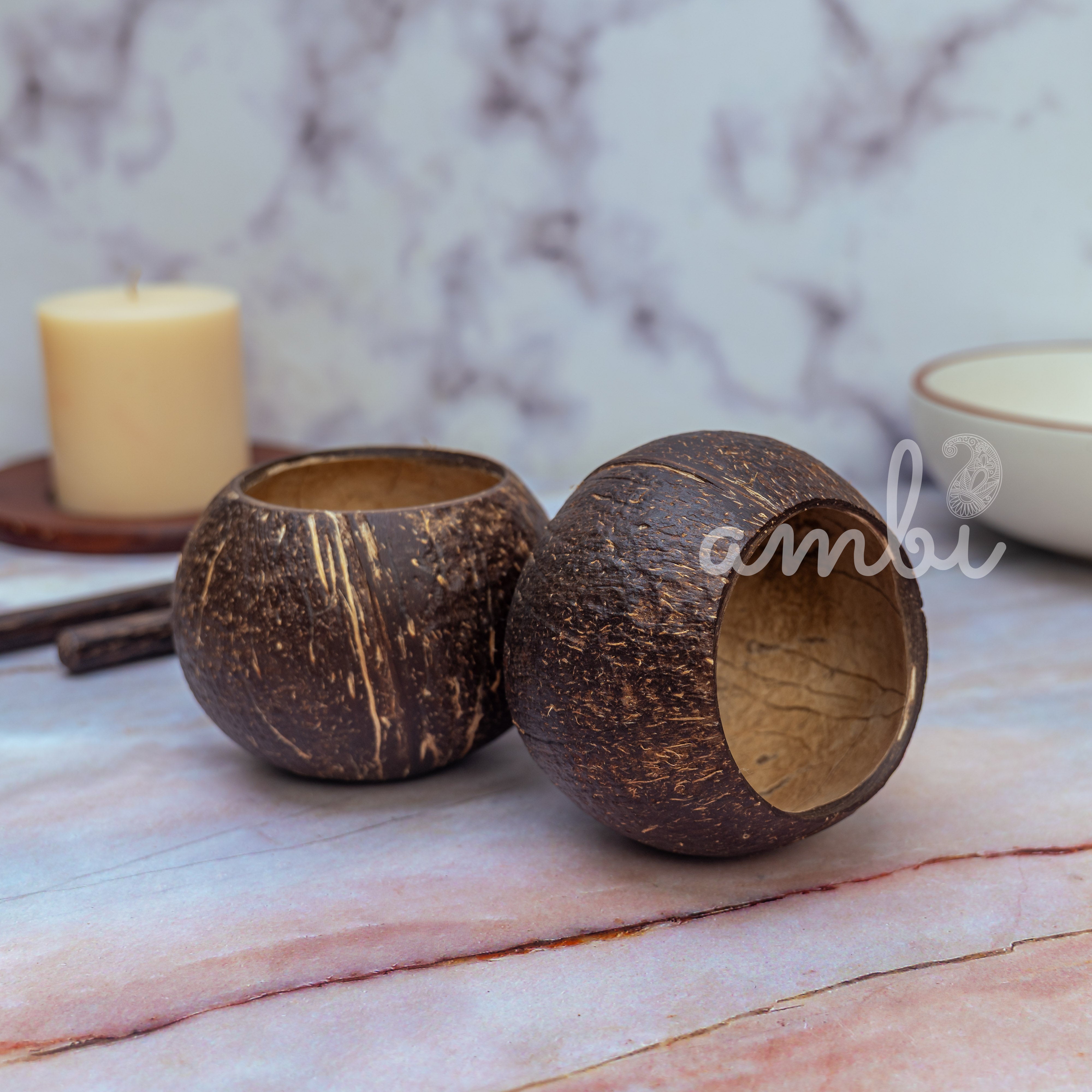 Coconut Shell Tight Storage Containers with Lid - Set of 2