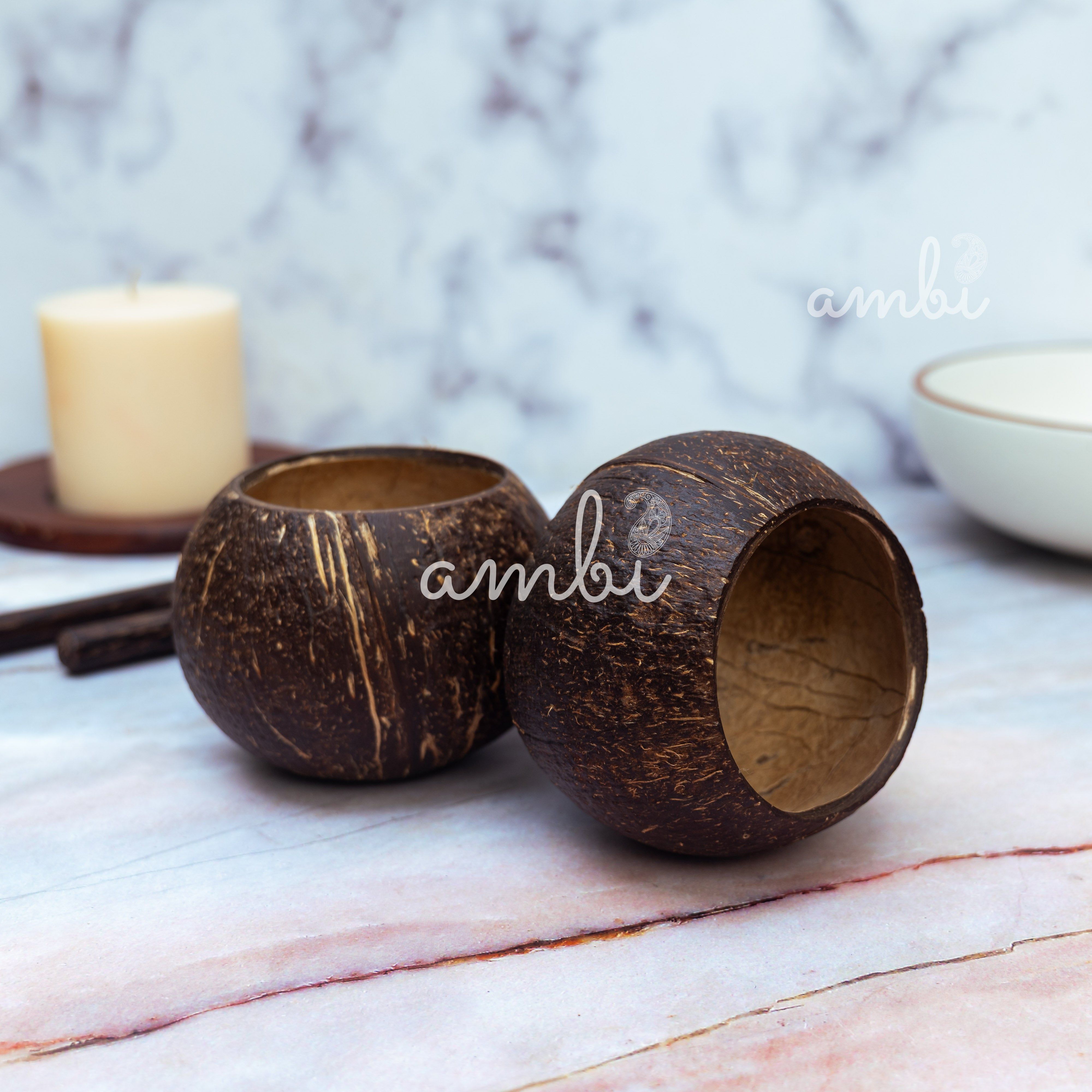 Coconut Shell Tight Storage Containers with Lid - Set of 2