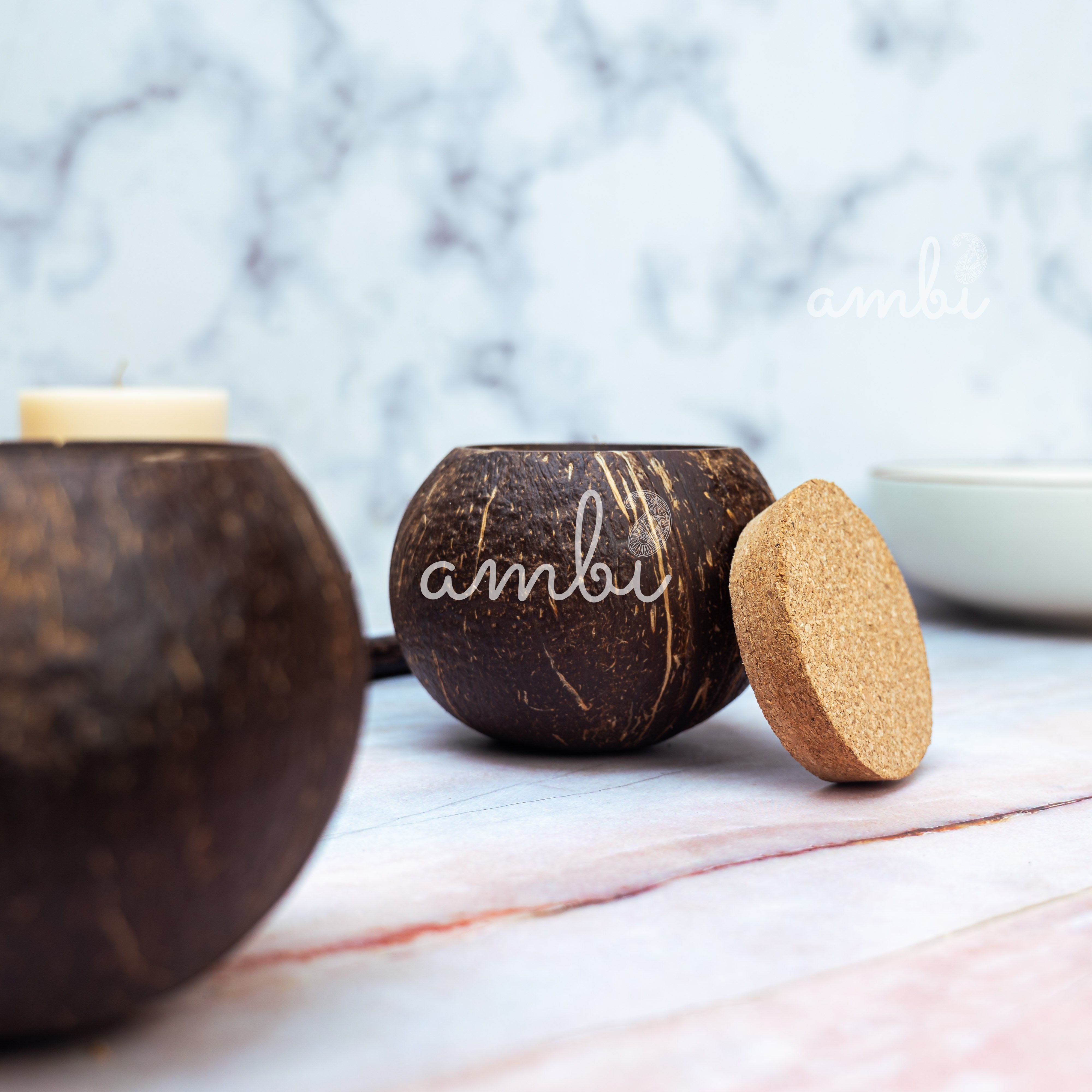 Coconut Shell Tight Storage Containers with Lid - Set of 2