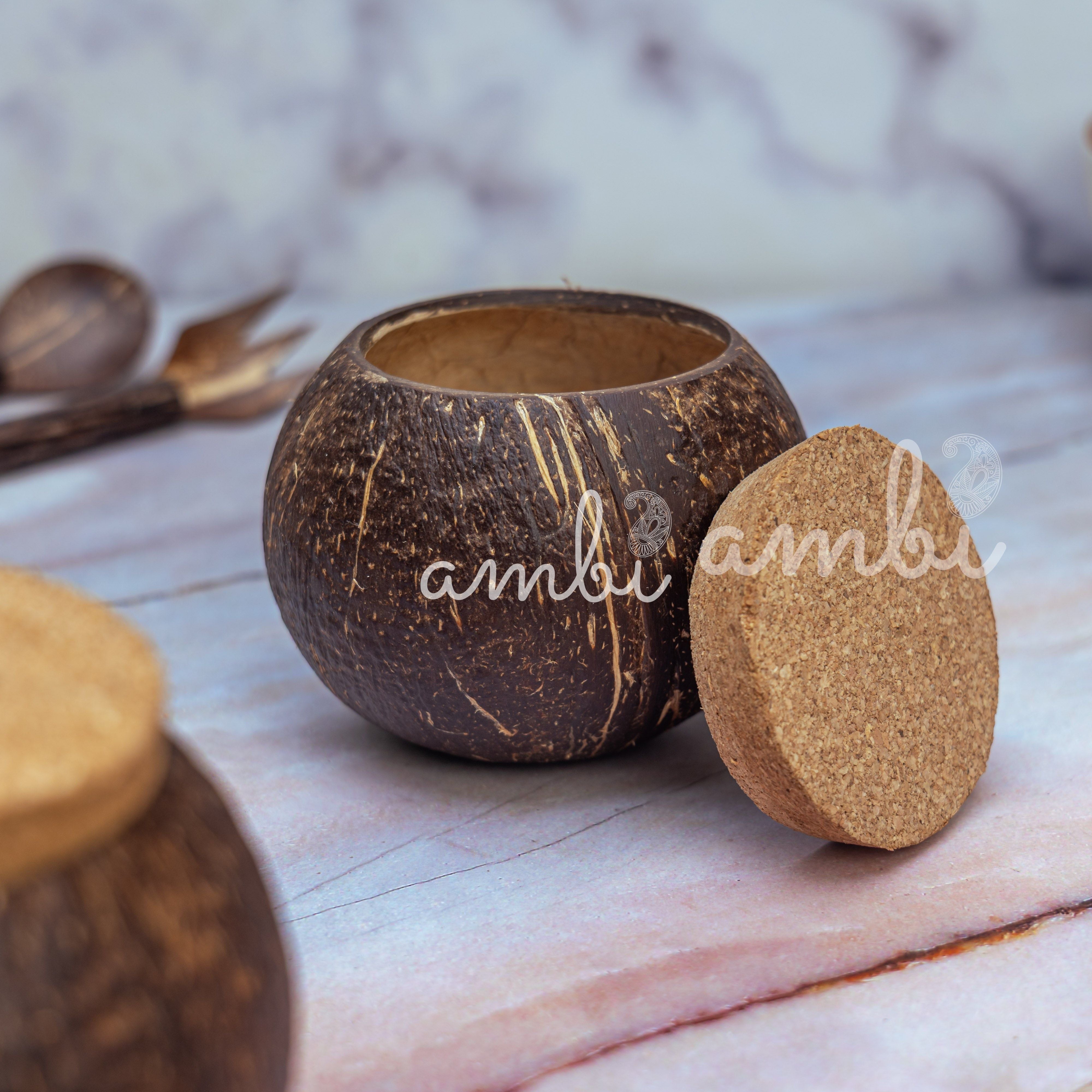 Coconut Shell Tight Storage Containers with Lid - Set of 2