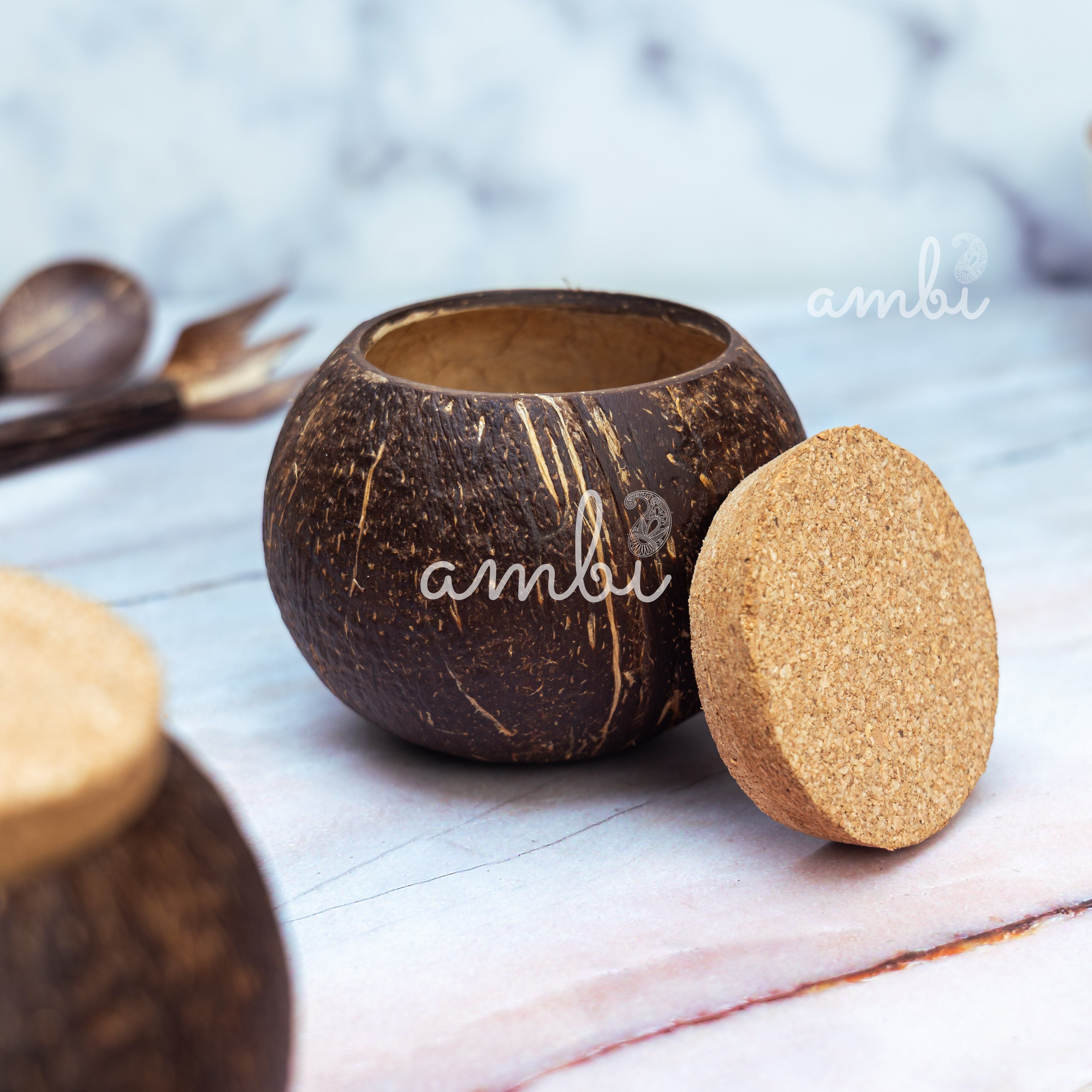 Coconut Shell Tight Storage Containers with Lid - Set of 2