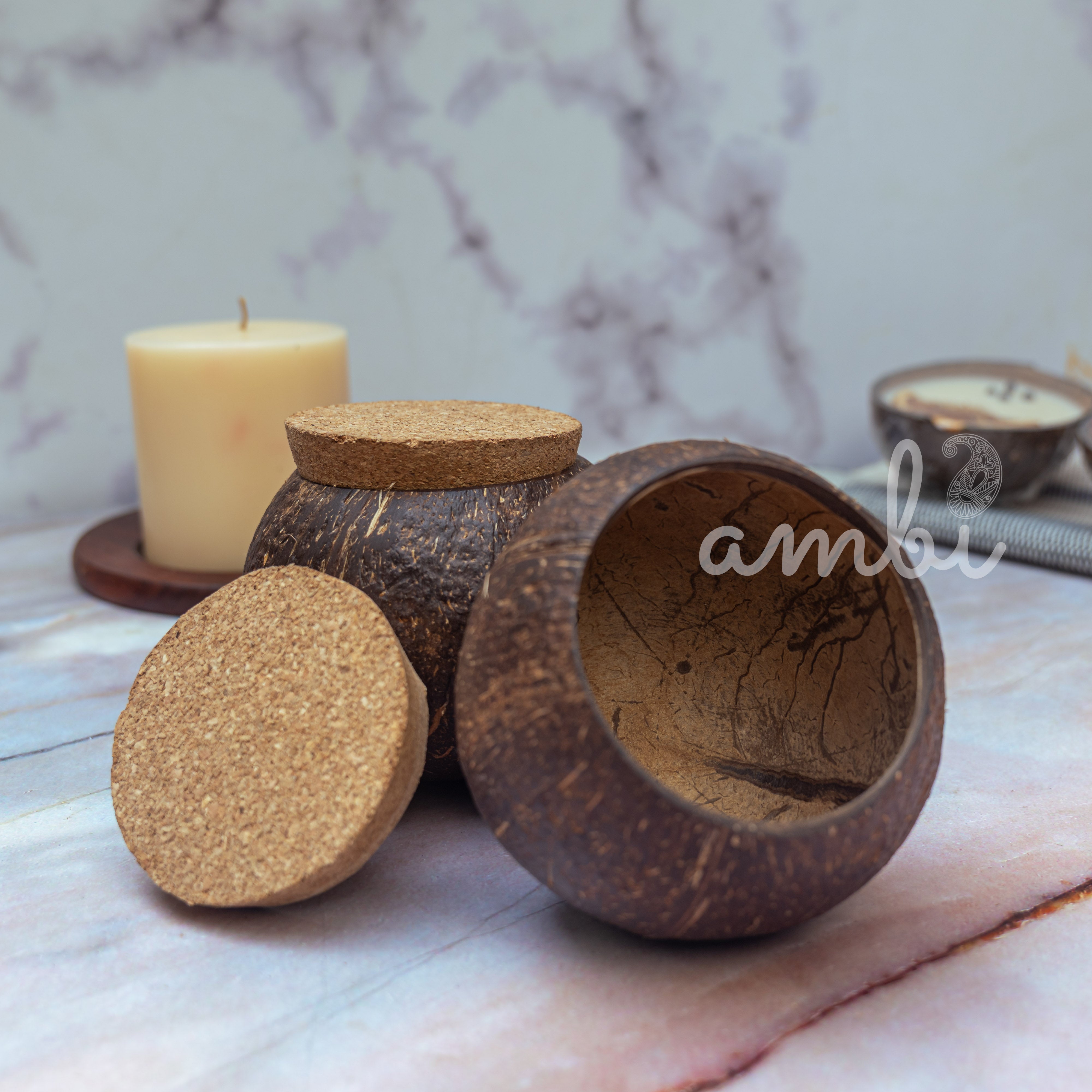 Coconut Shell Tight Storage Containers with Lid - Set of 2