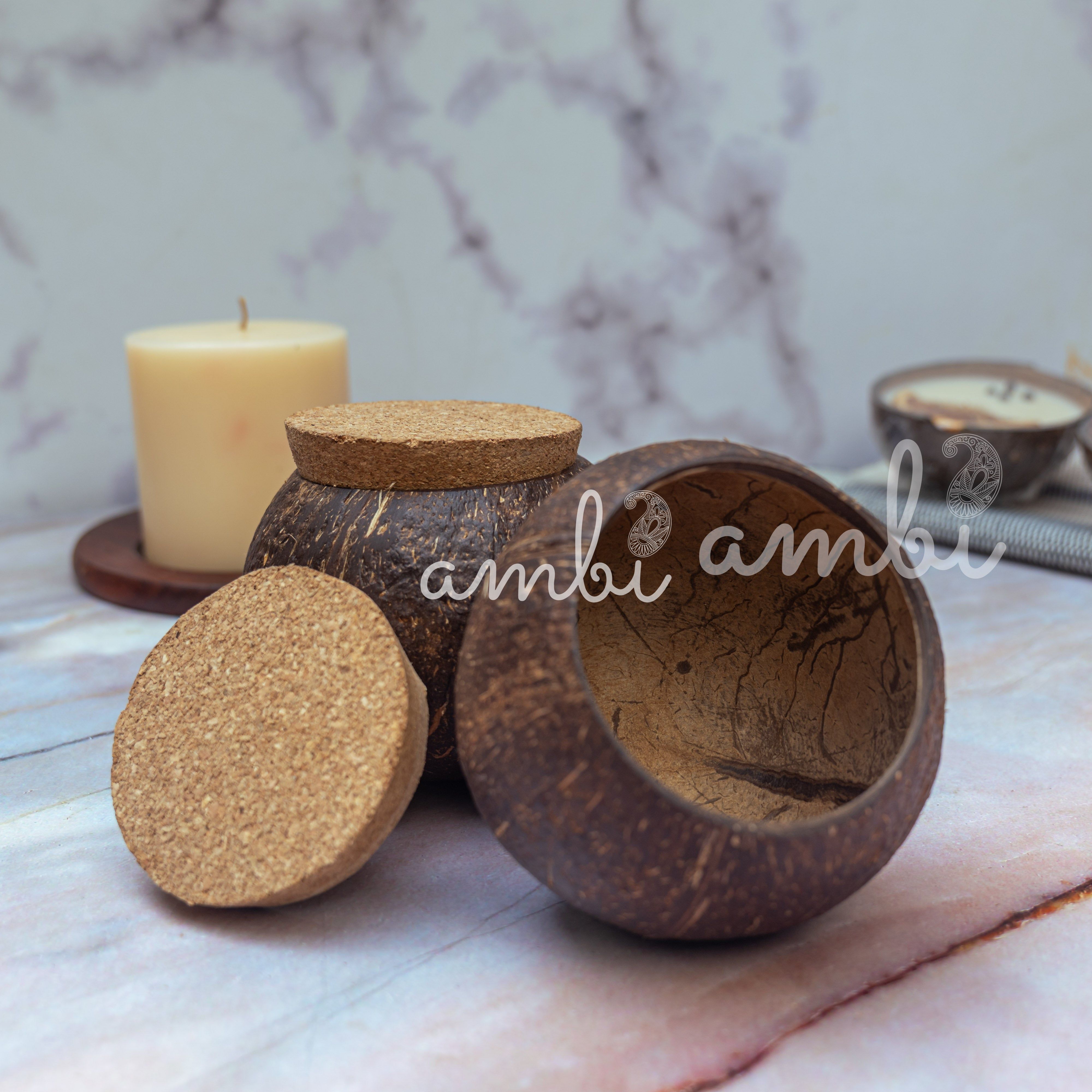 Coconut Shell Tight Storage Containers with Lid - Set of 2