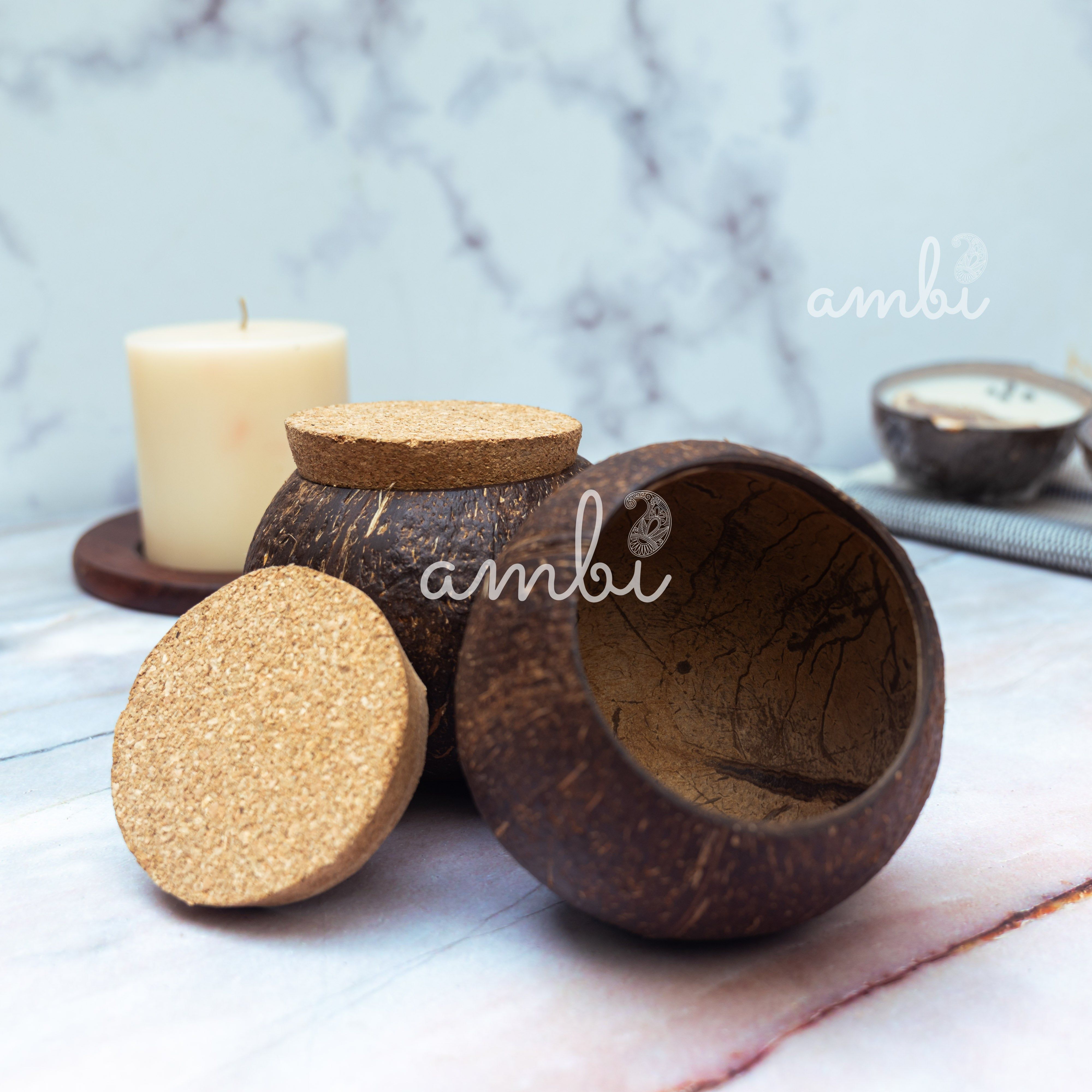 Coconut Shell Tight Storage Containers with Lid - Set of 2