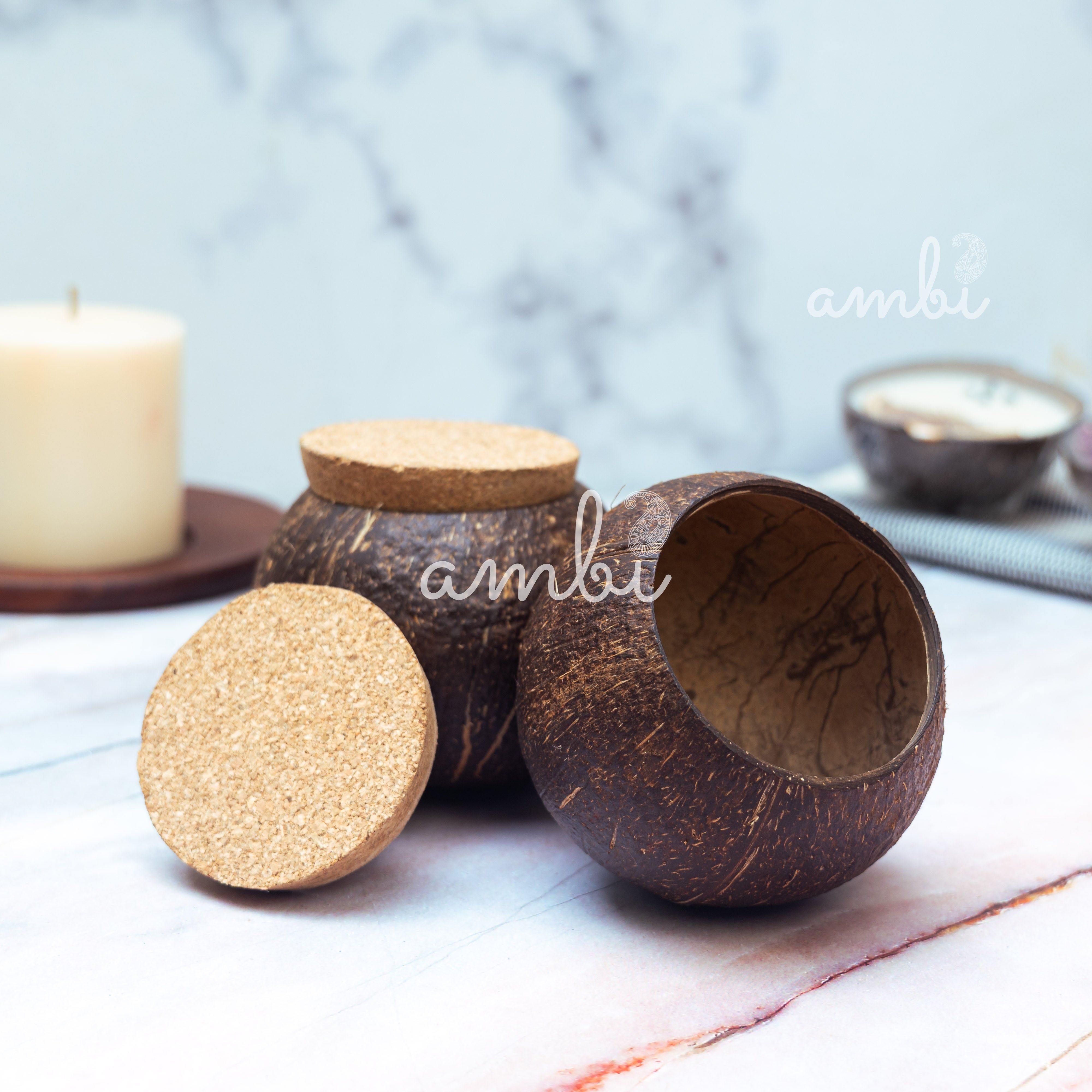 Coconut Shell Tight Storage Containers with Lid - Set of 2