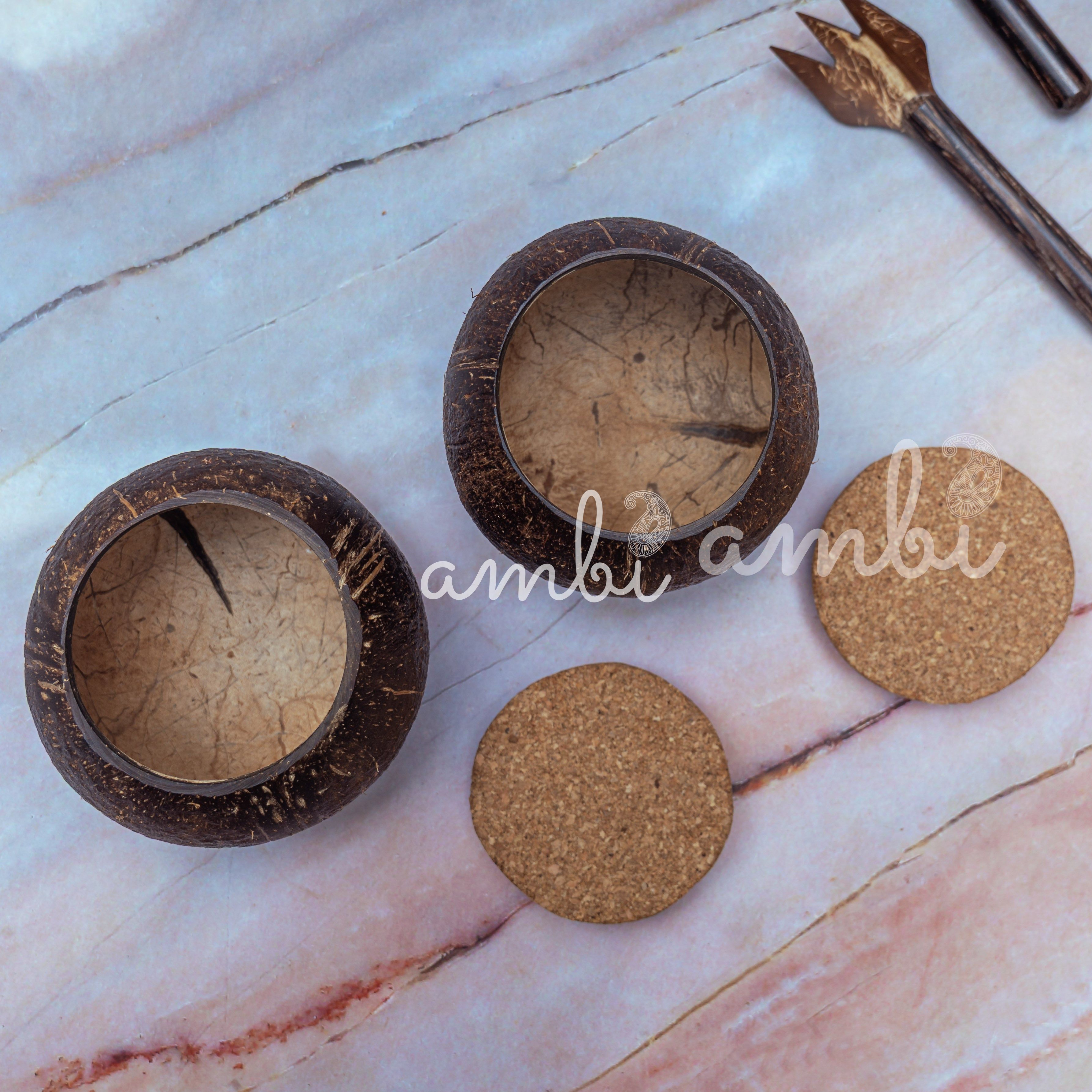 Coconut Shell Tight Storage Containers with Lid - Set of 2