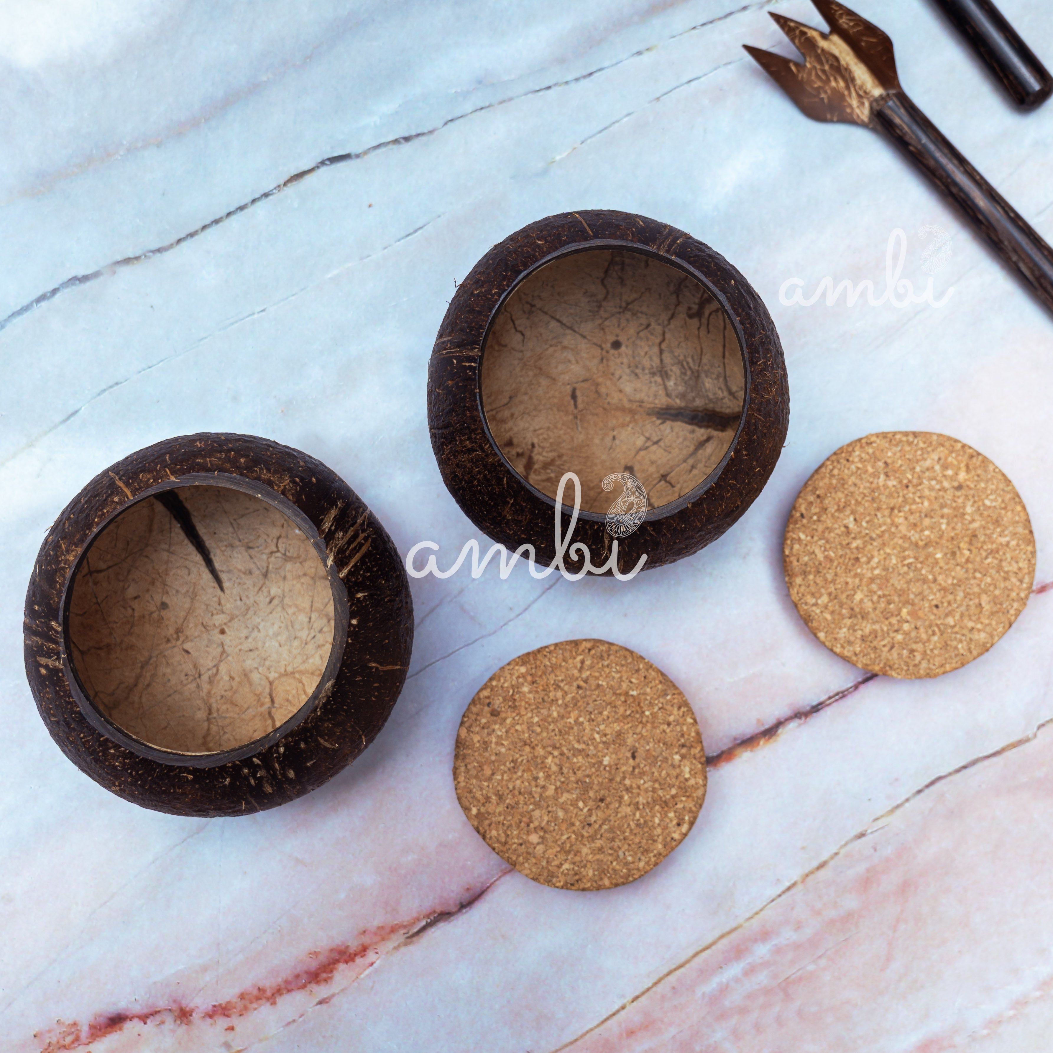 Coconut Shell Tight Storage Containers with Lid - Set of 2