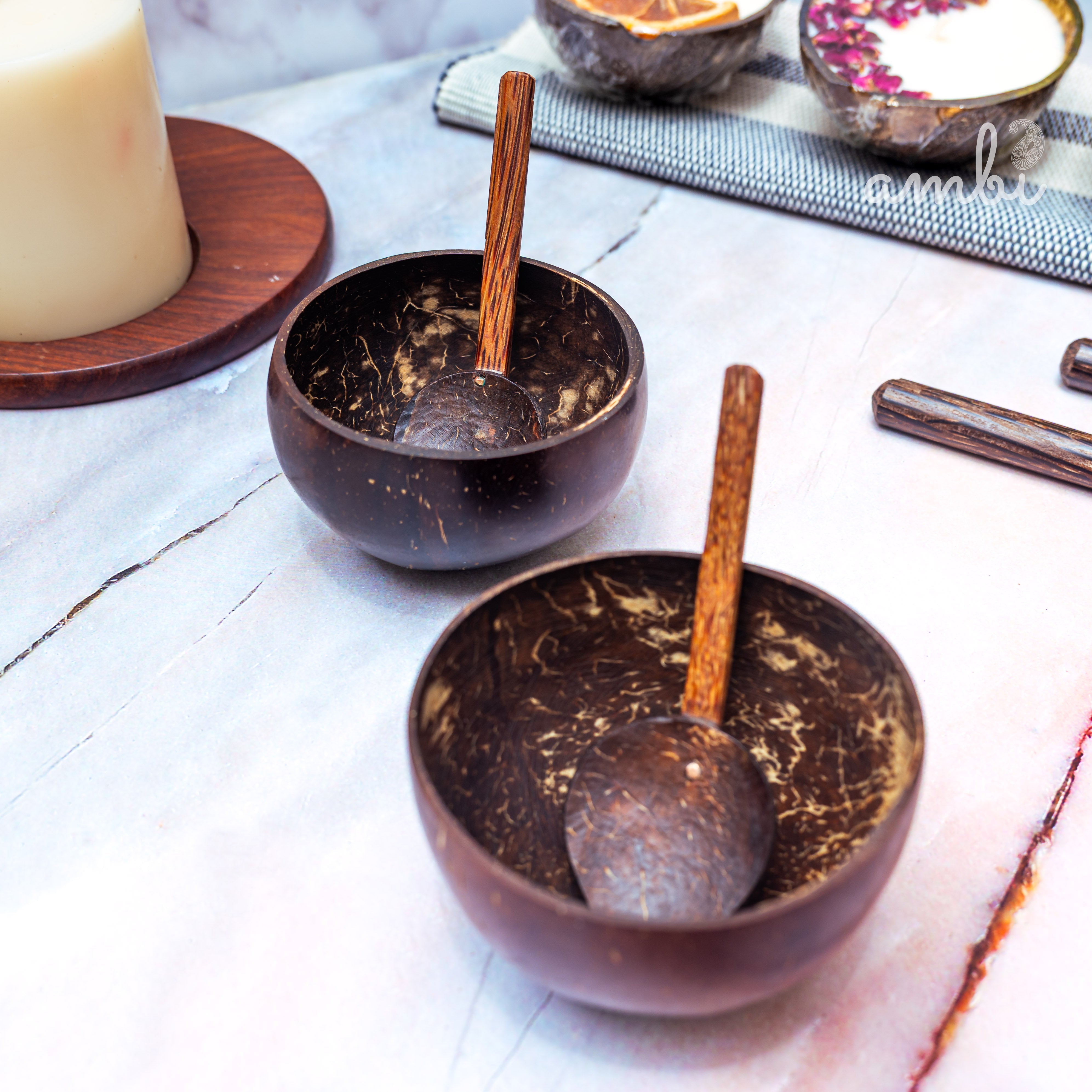 Coconut Shell Mini Serving Bowls — Set of 2, Handcrafted Eco-Friendly Tableware