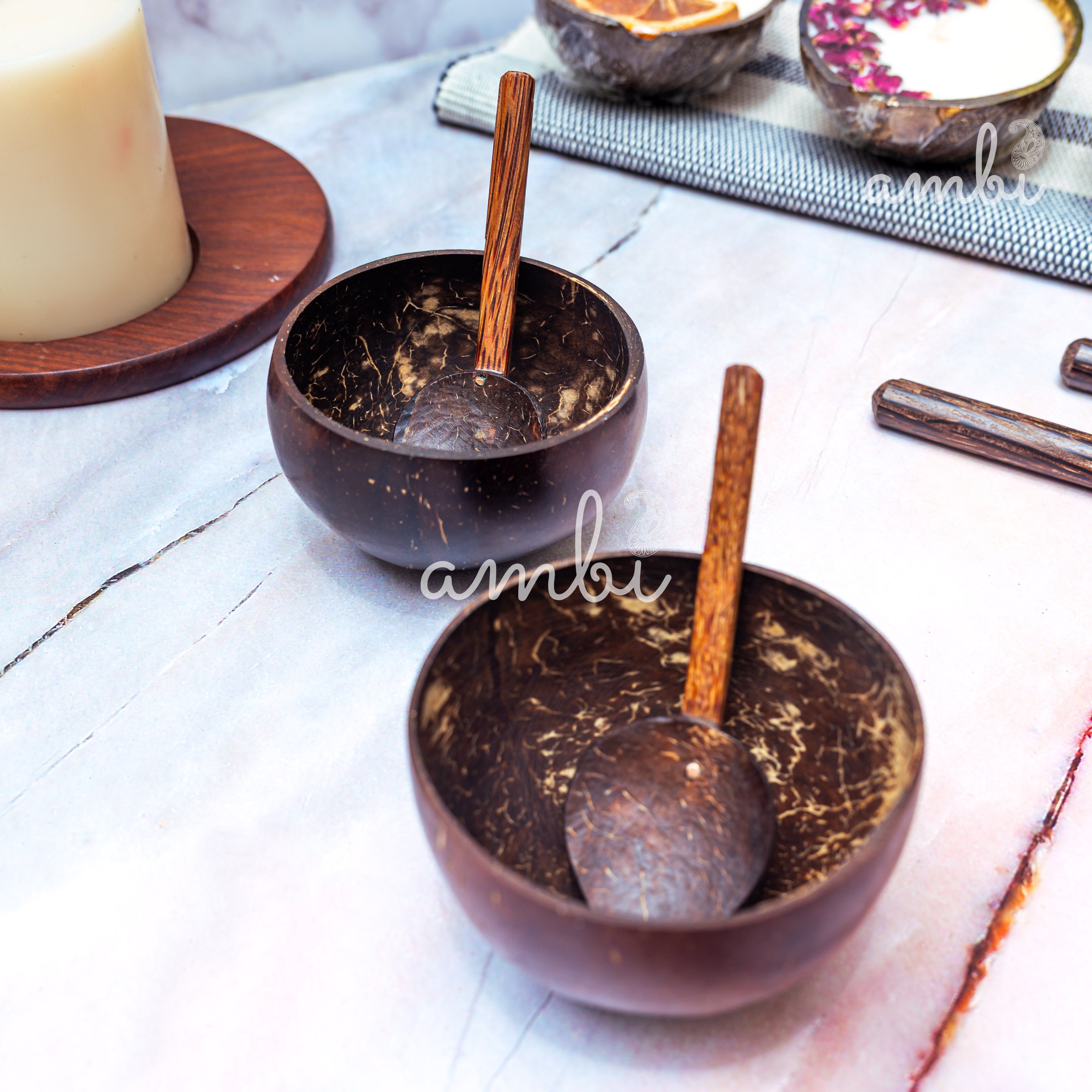 Coconut Shell Mini Bowl For Serving Sauce, Chutney, Dessert Bowl- Set of 2