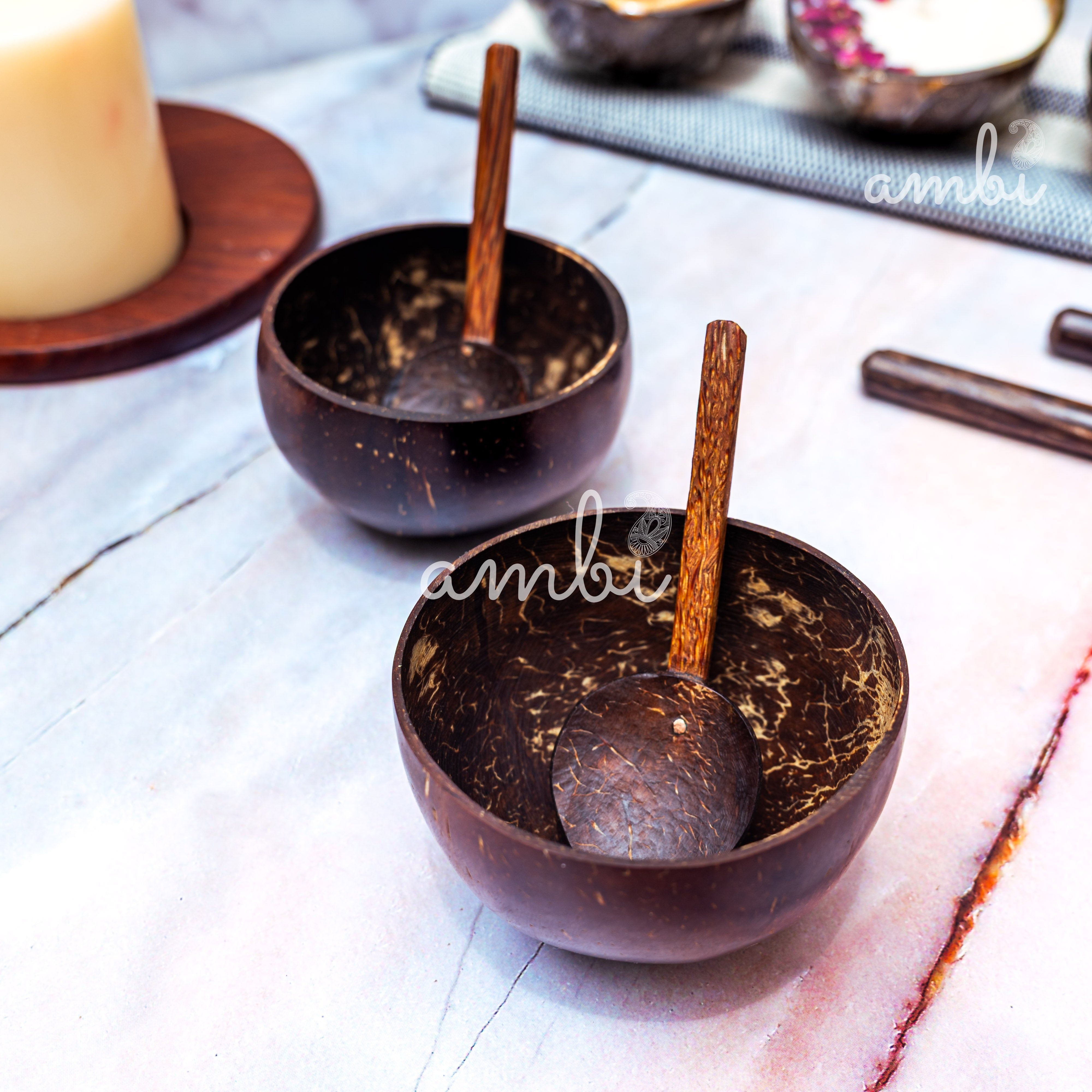 Coconut Shell Mini Bowl For Serving Sauce, Chutney, Dessert Bowl- Set of 2