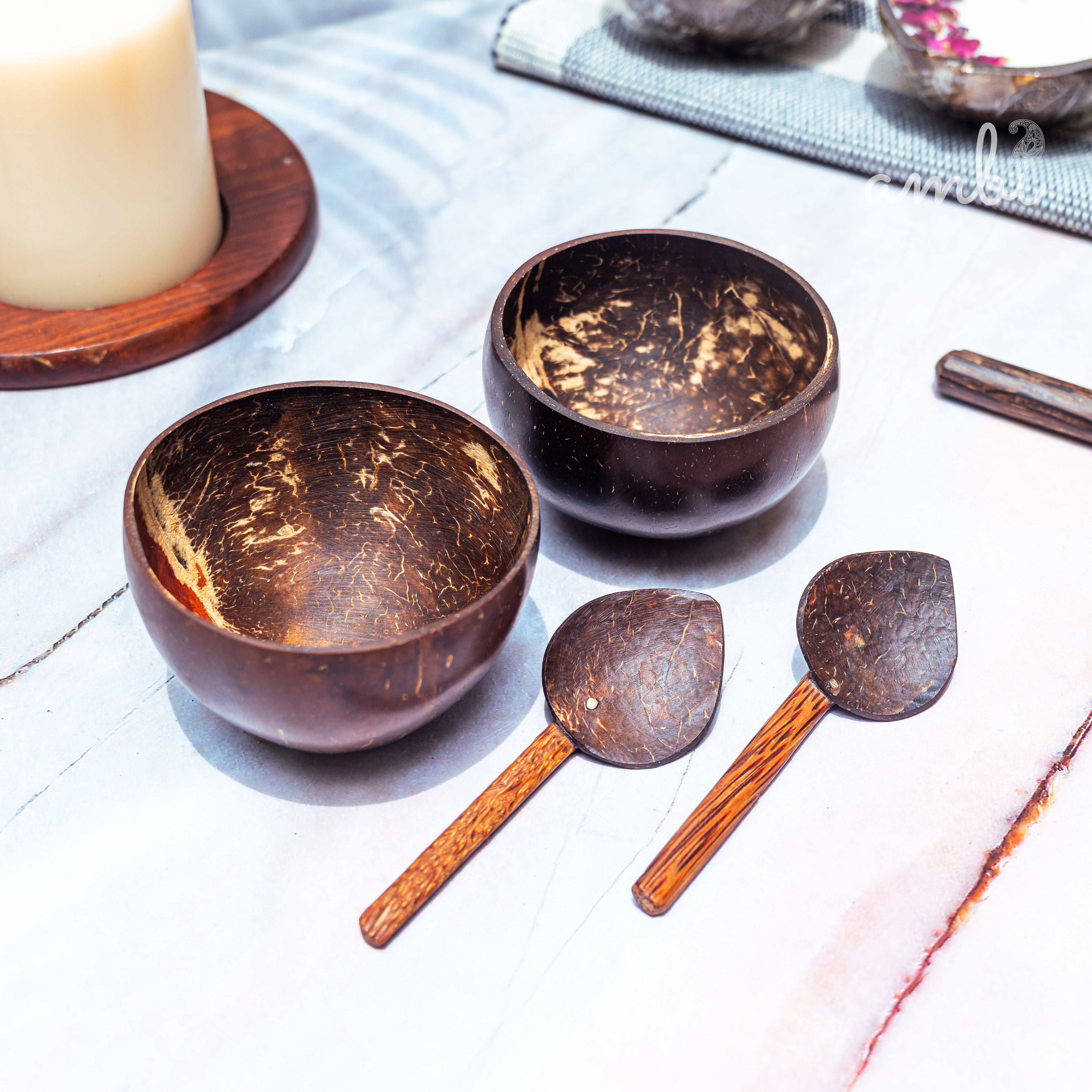 Coconut Shell Mini Serving Bowls — Set of 2, Handcrafted Eco-Friendly Tableware