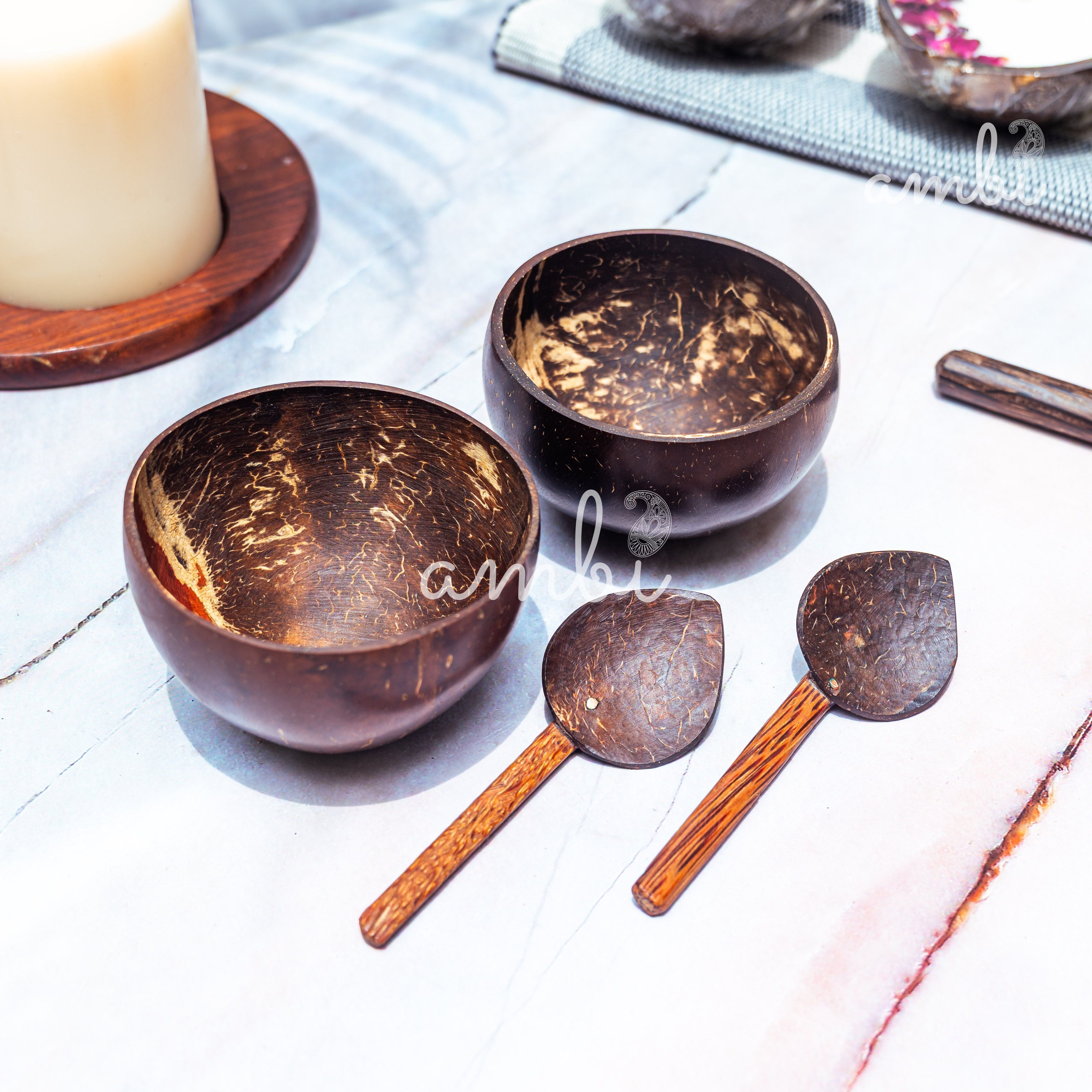 Coconut Shell Mini Bowl For Serving Sauce, Chutney, Dessert Bowl- Set of 2