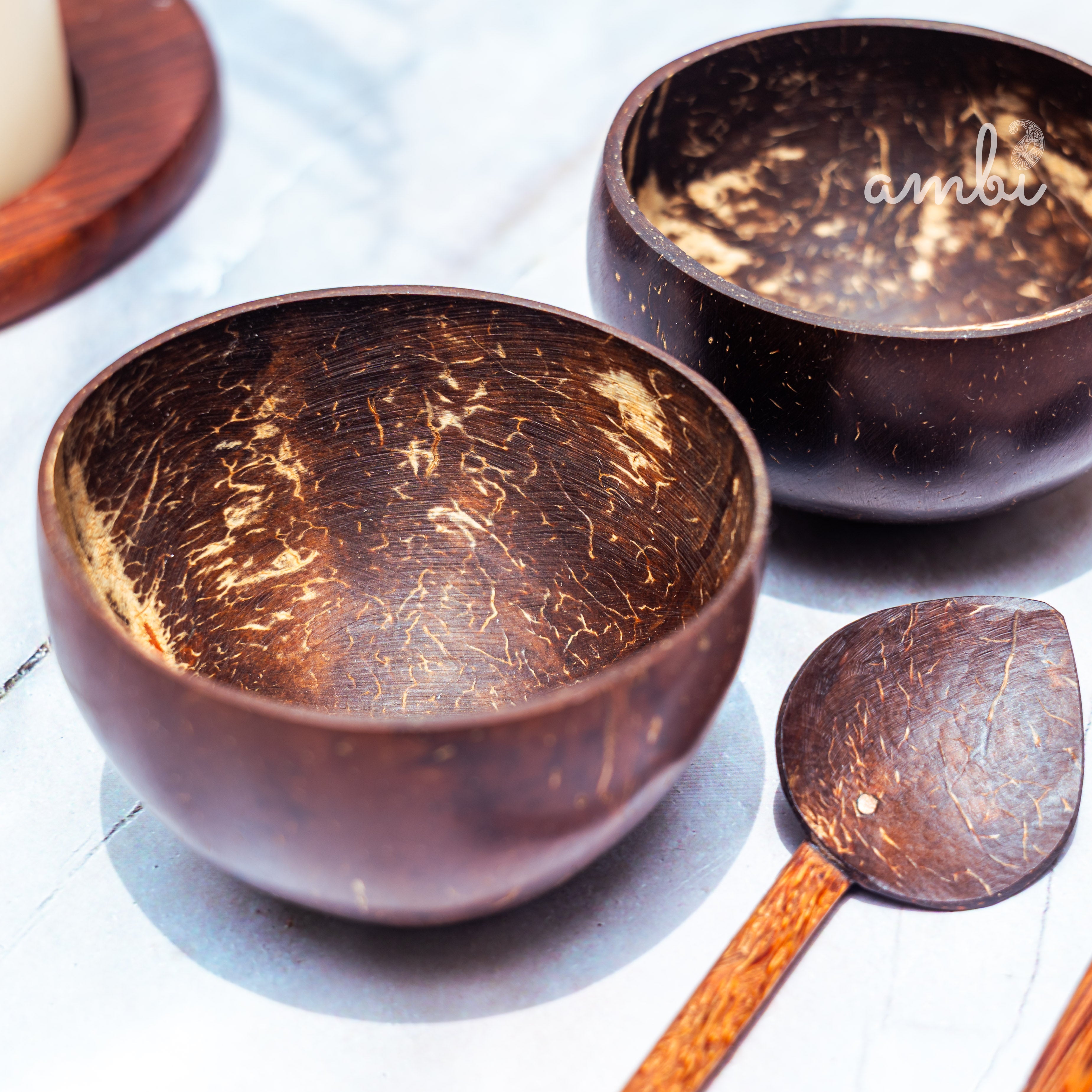 Coconut Shell Mini Serving Bowls — Set of 2, Handcrafted Eco-Friendly Tableware