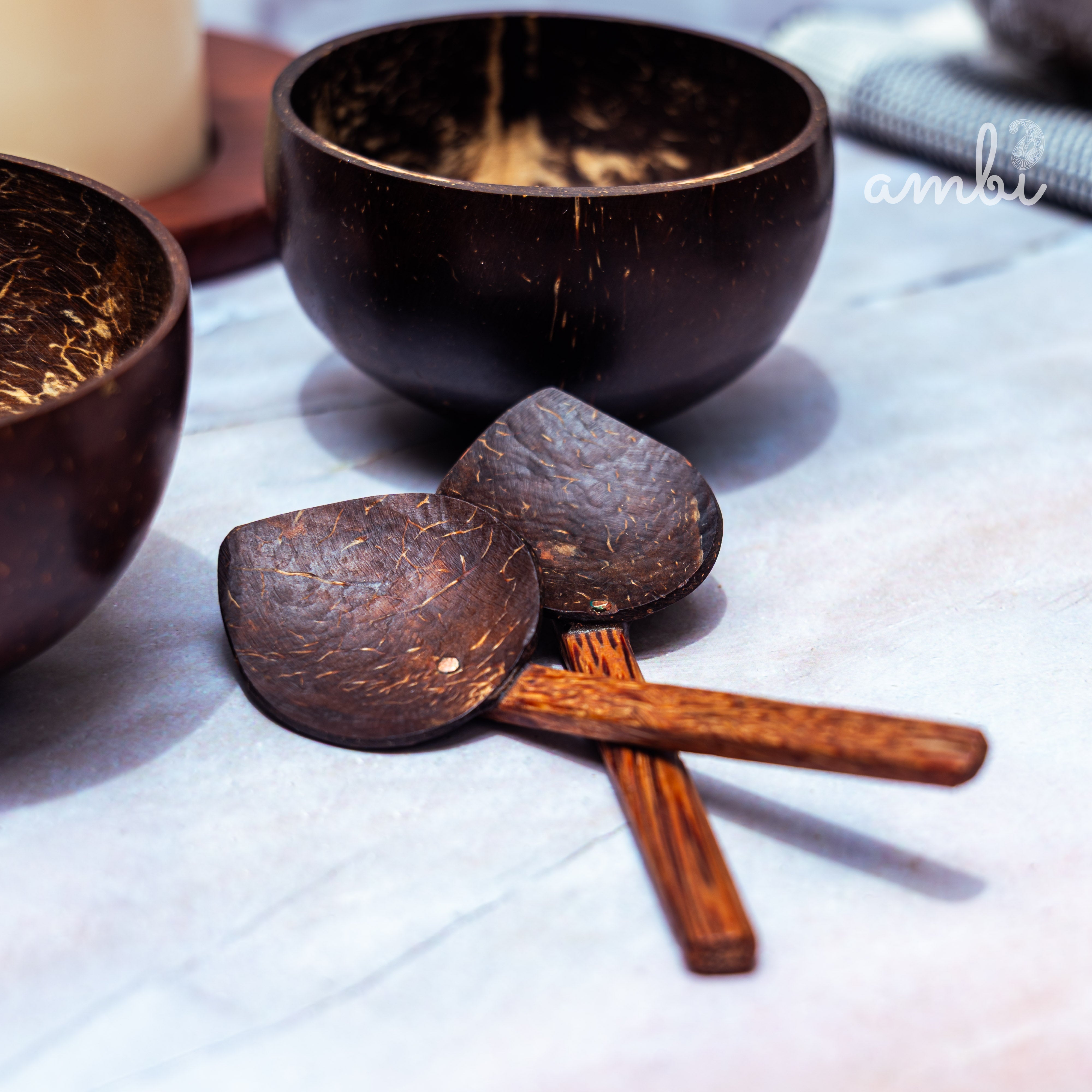 Coconut Shell Mini Serving Bowls — Set of 2, Handcrafted Eco-Friendly Tableware