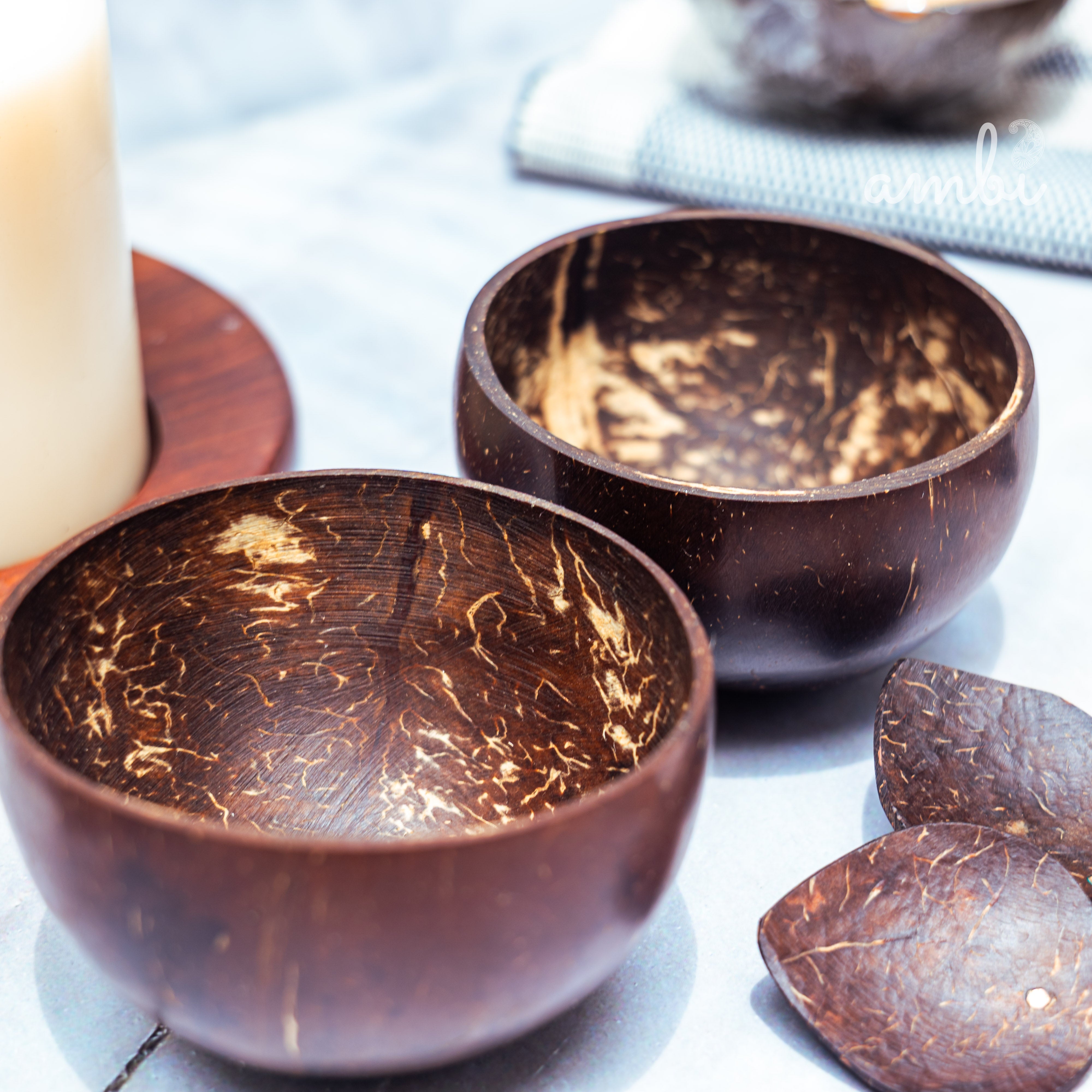 Coconut Shell Mini Serving Bowls — Set of 2, Handcrafted Eco-Friendly Tableware