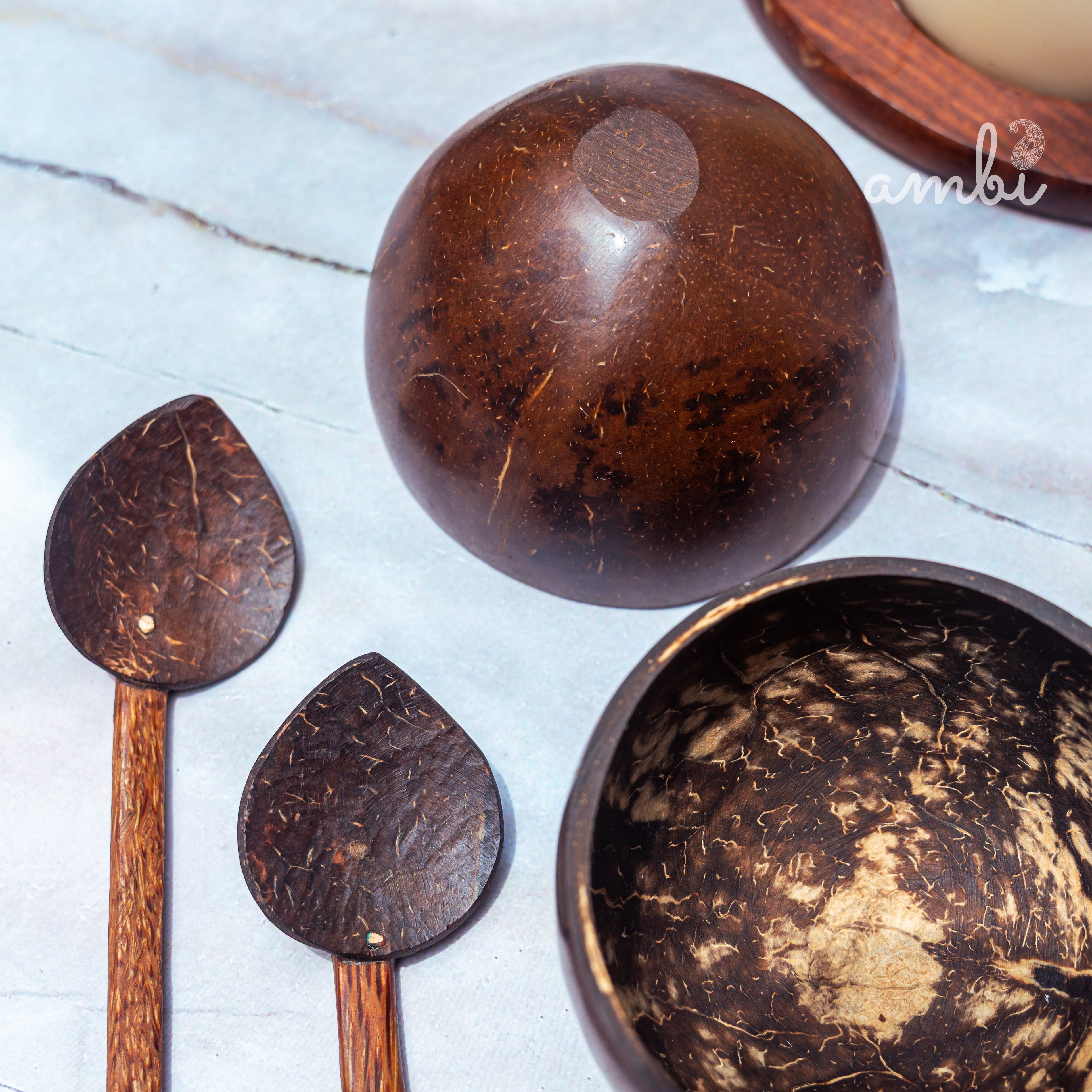 Coconut Shell Mini Serving Bowls — Set of 2, Handcrafted Eco-Friendly Tableware