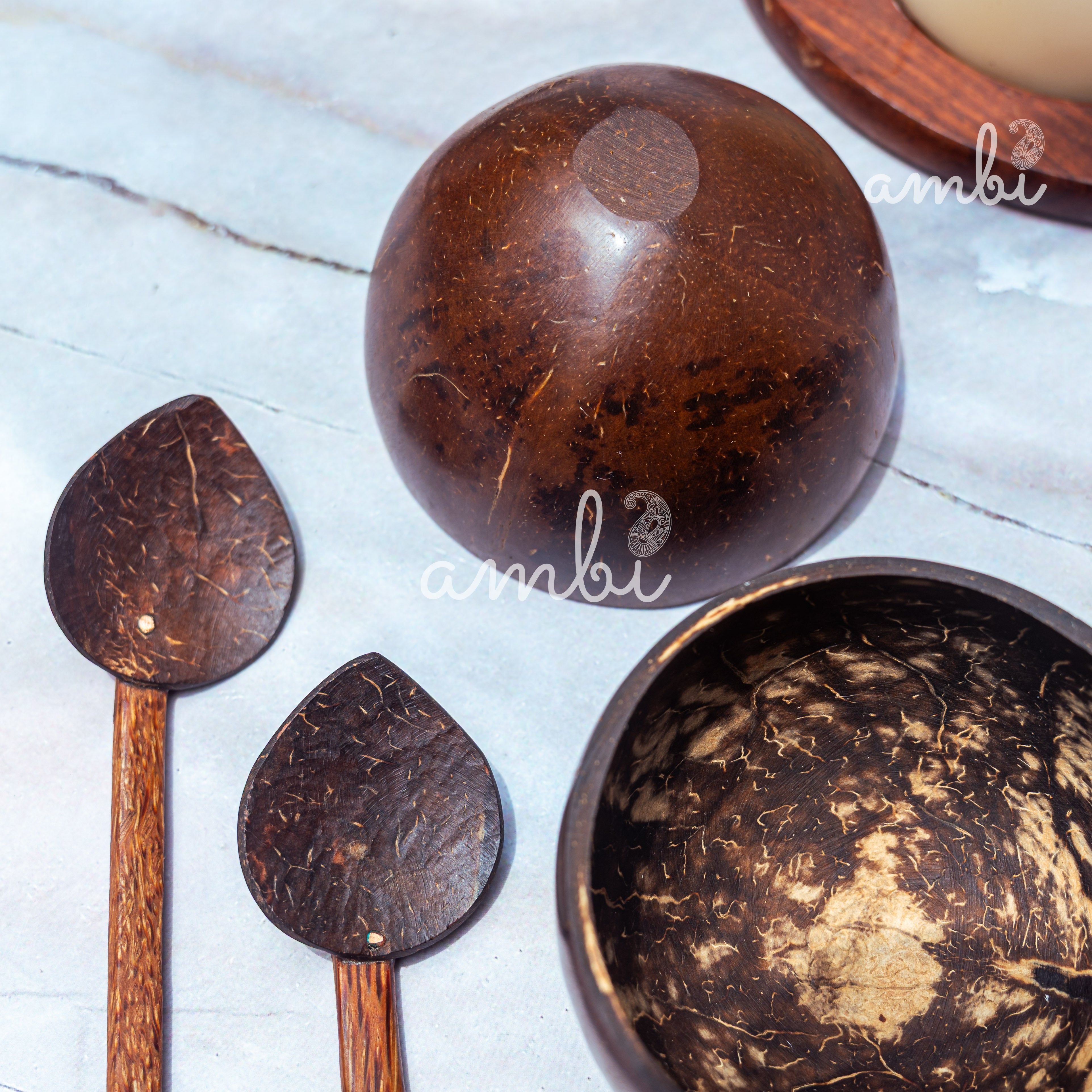 Coconut Shell Mini Bowl For Serving Sauce, Chutney, Dessert Bowl- Set of 2