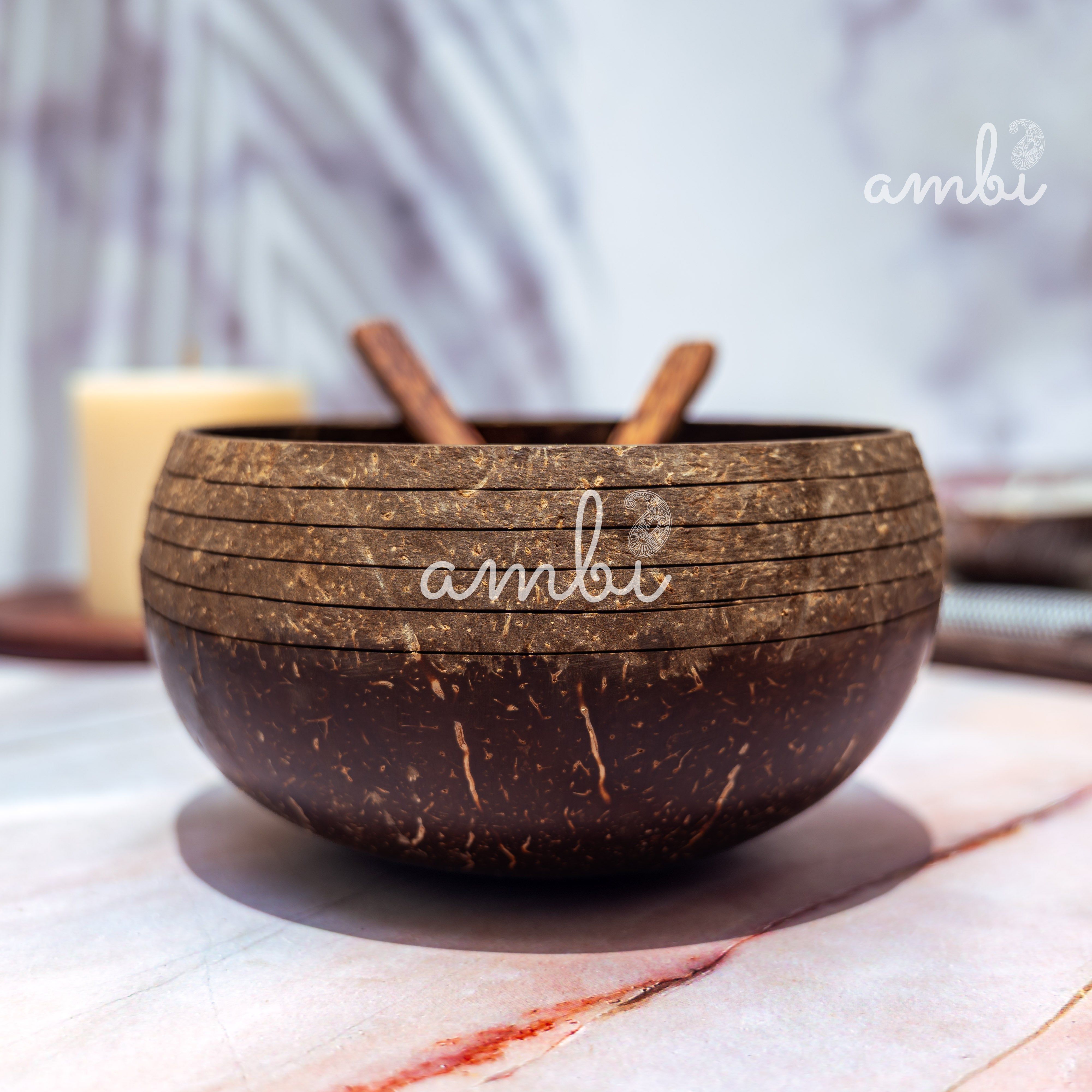 Coconut Bowl - 1 Bowl with Spoon and Fork