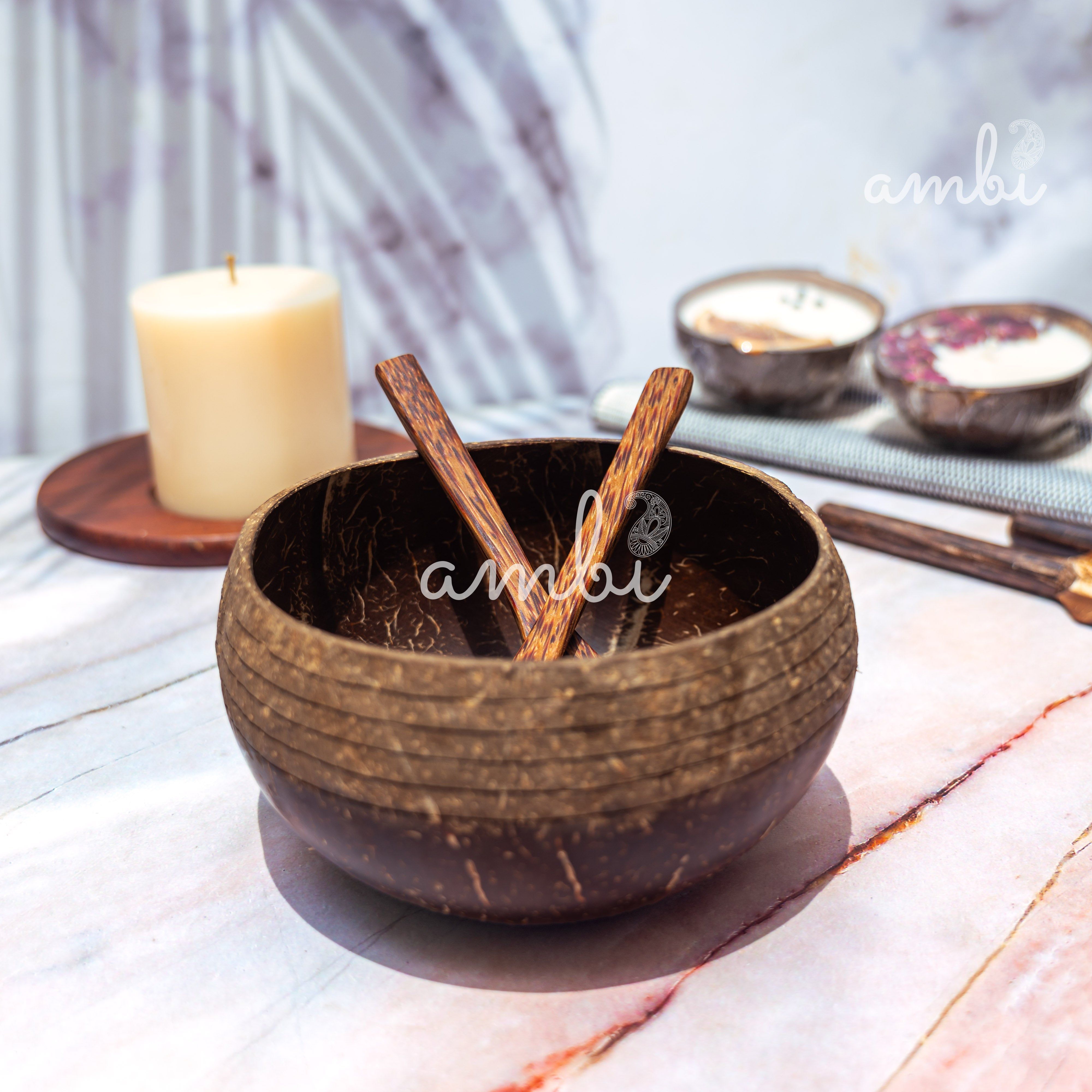 Coconut Bowl - 1 Bowl with Spoon and Fork