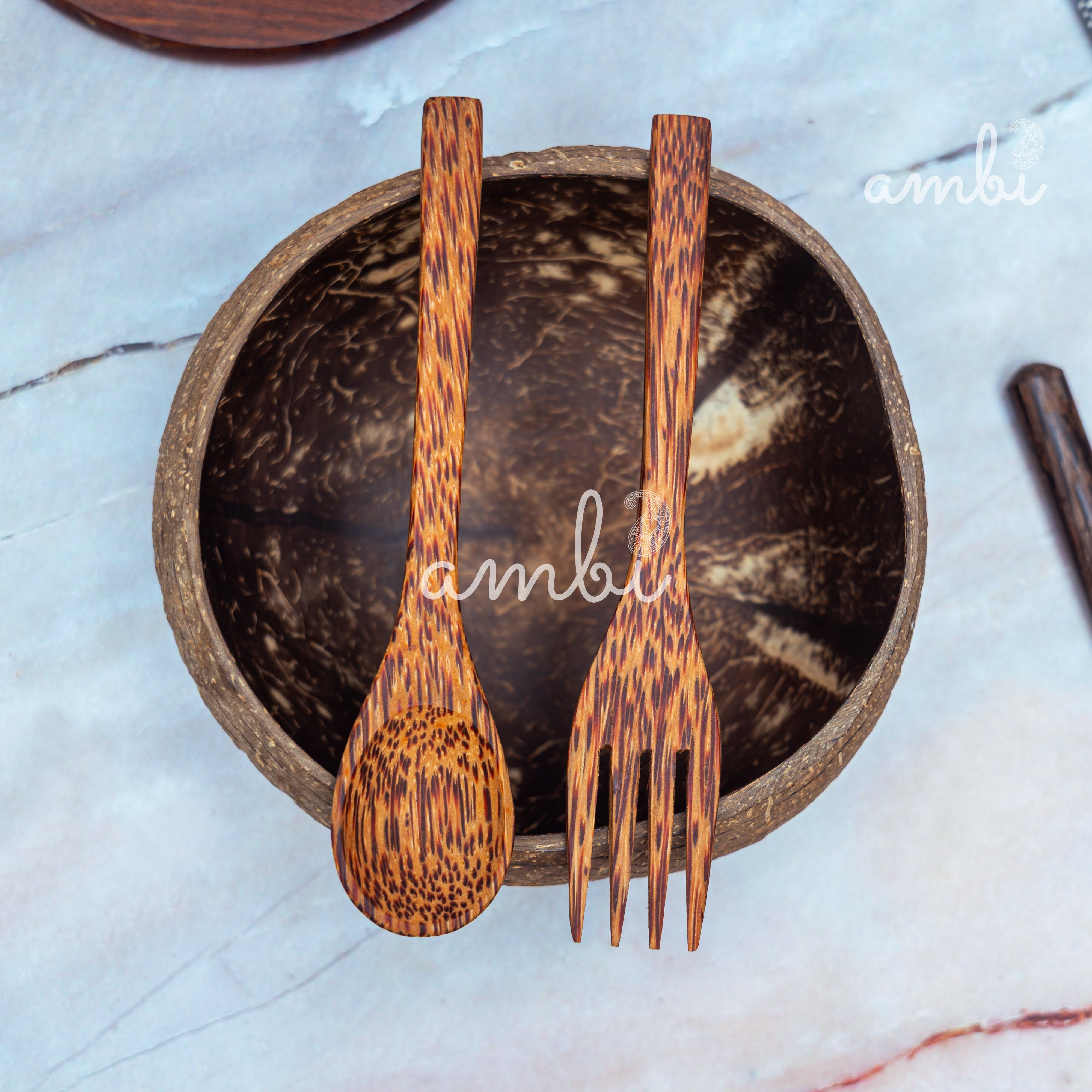 Coconut Bowl - 1 Bowl with Spoon and Fork