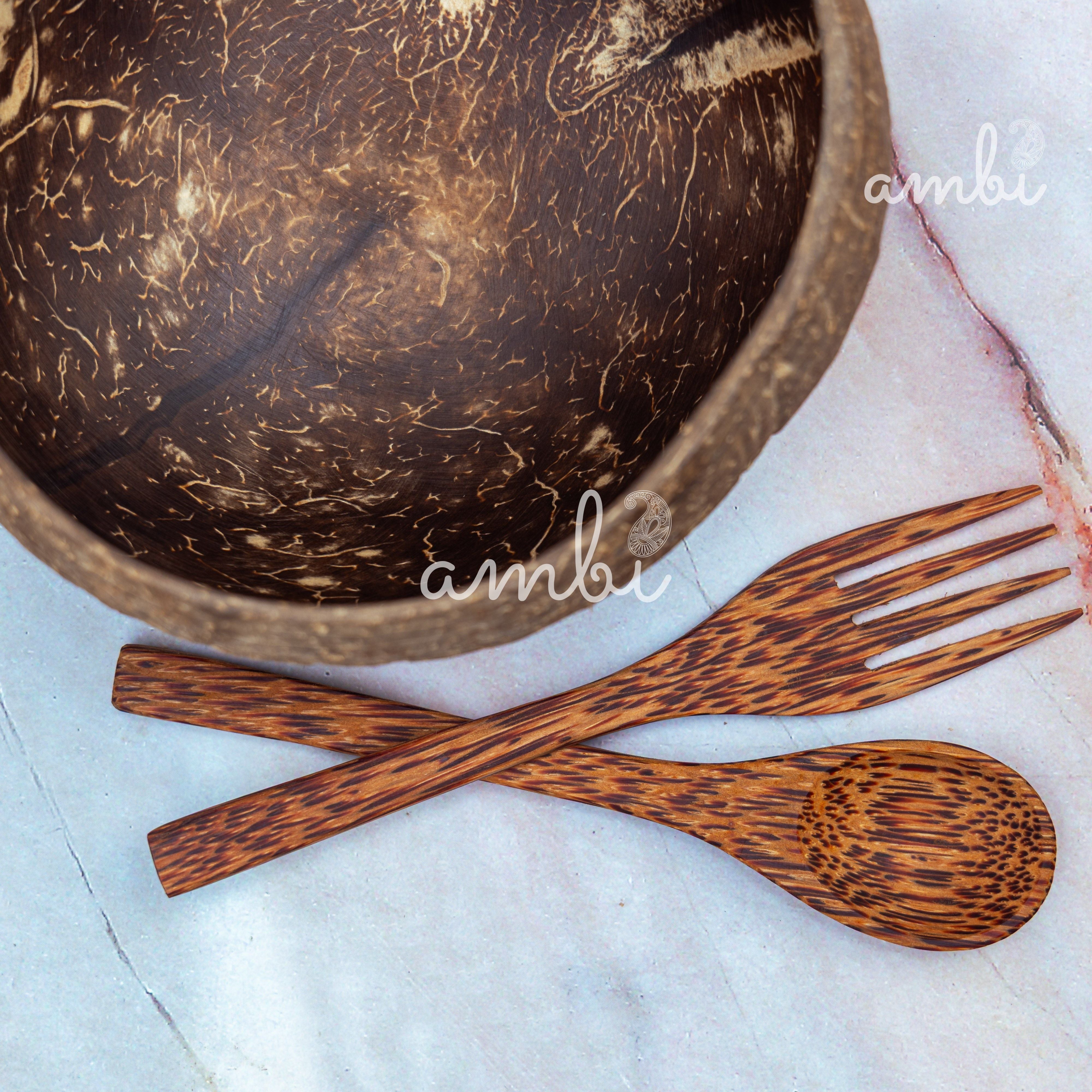 Coconut Bowl - 1 Bowl with Spoon and Fork