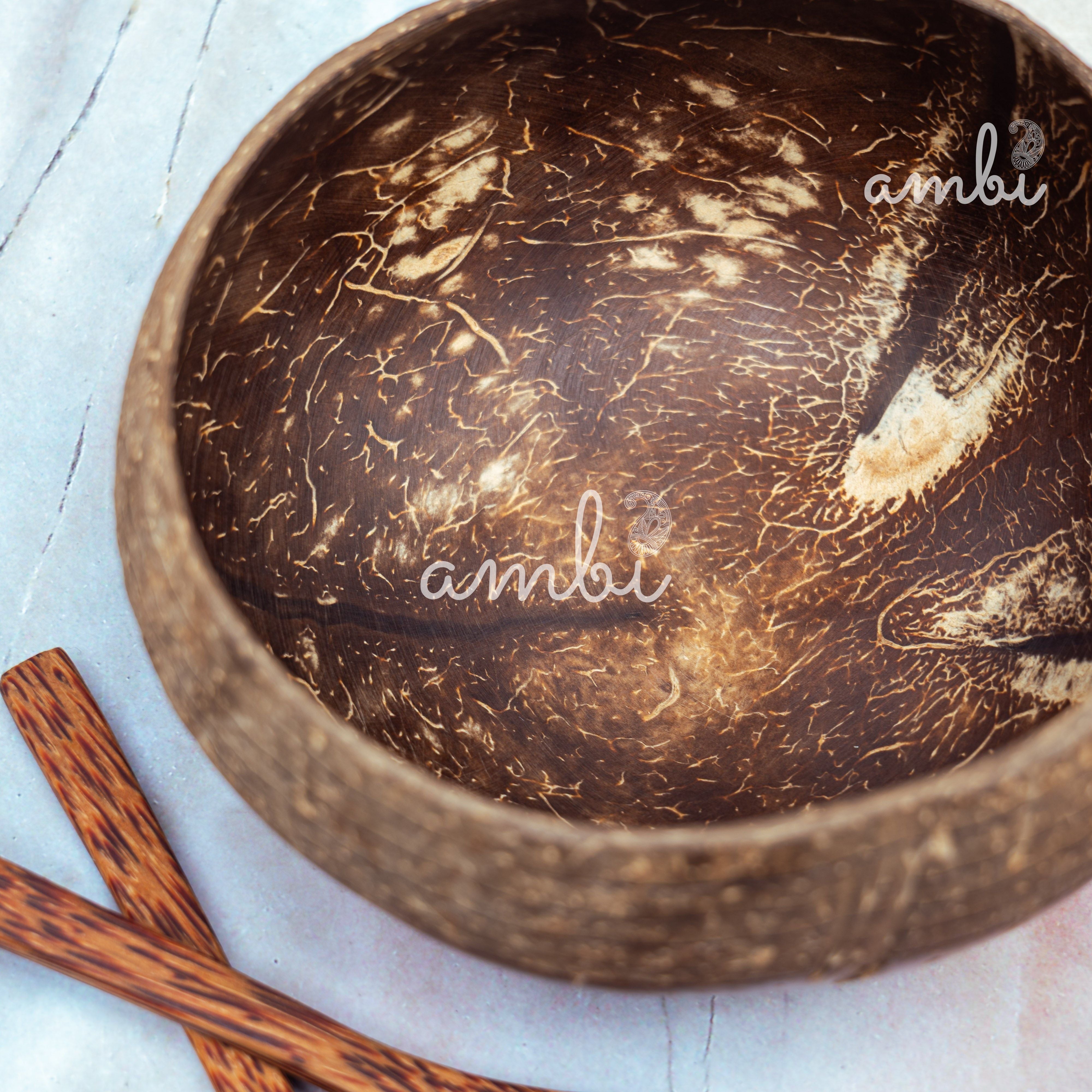 Coconut Bowl - 1 Bowl with Spoon and Fork