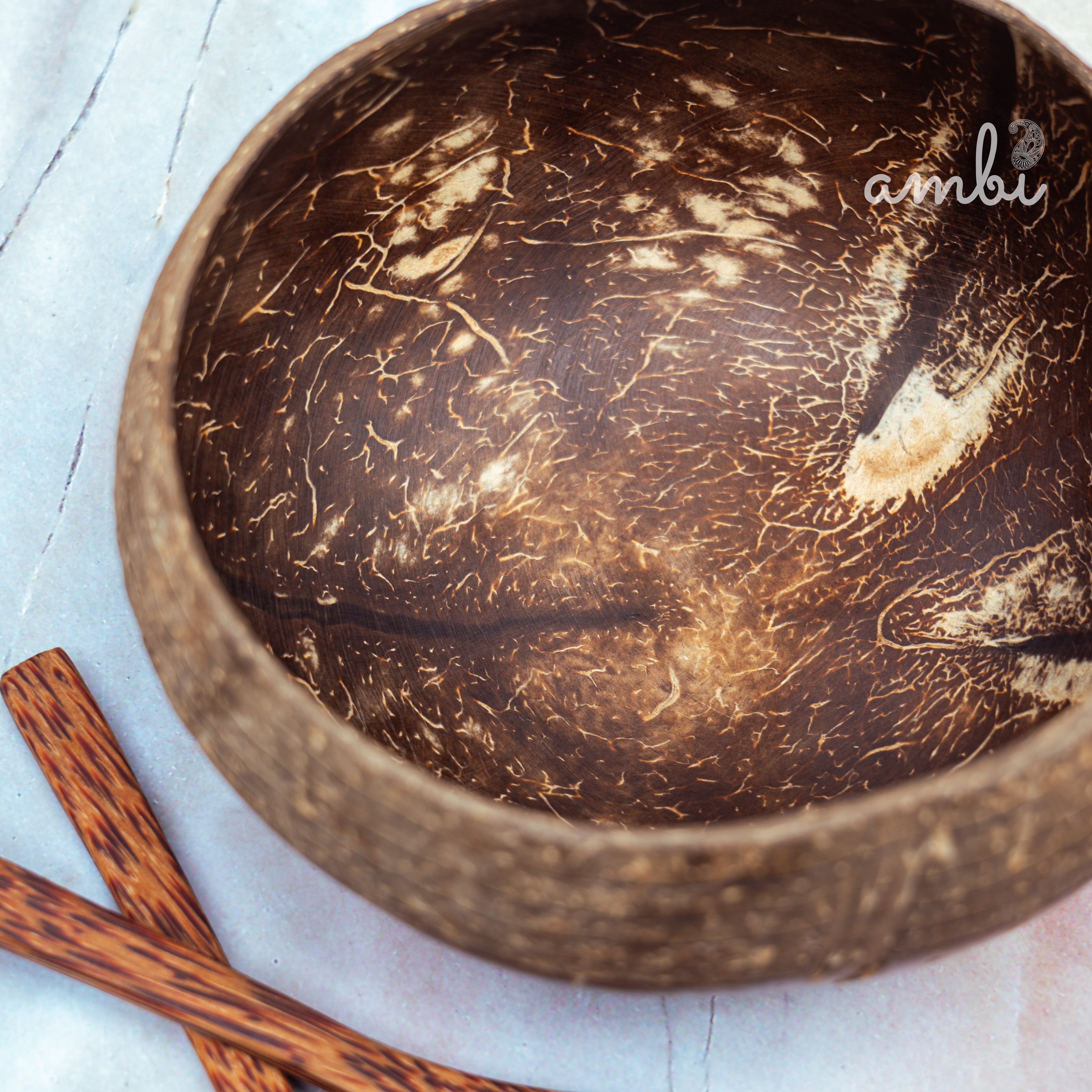 Coconut Shell Bowl with Spoon and Fork — Handcrafted Eco-Friendly Dining Set