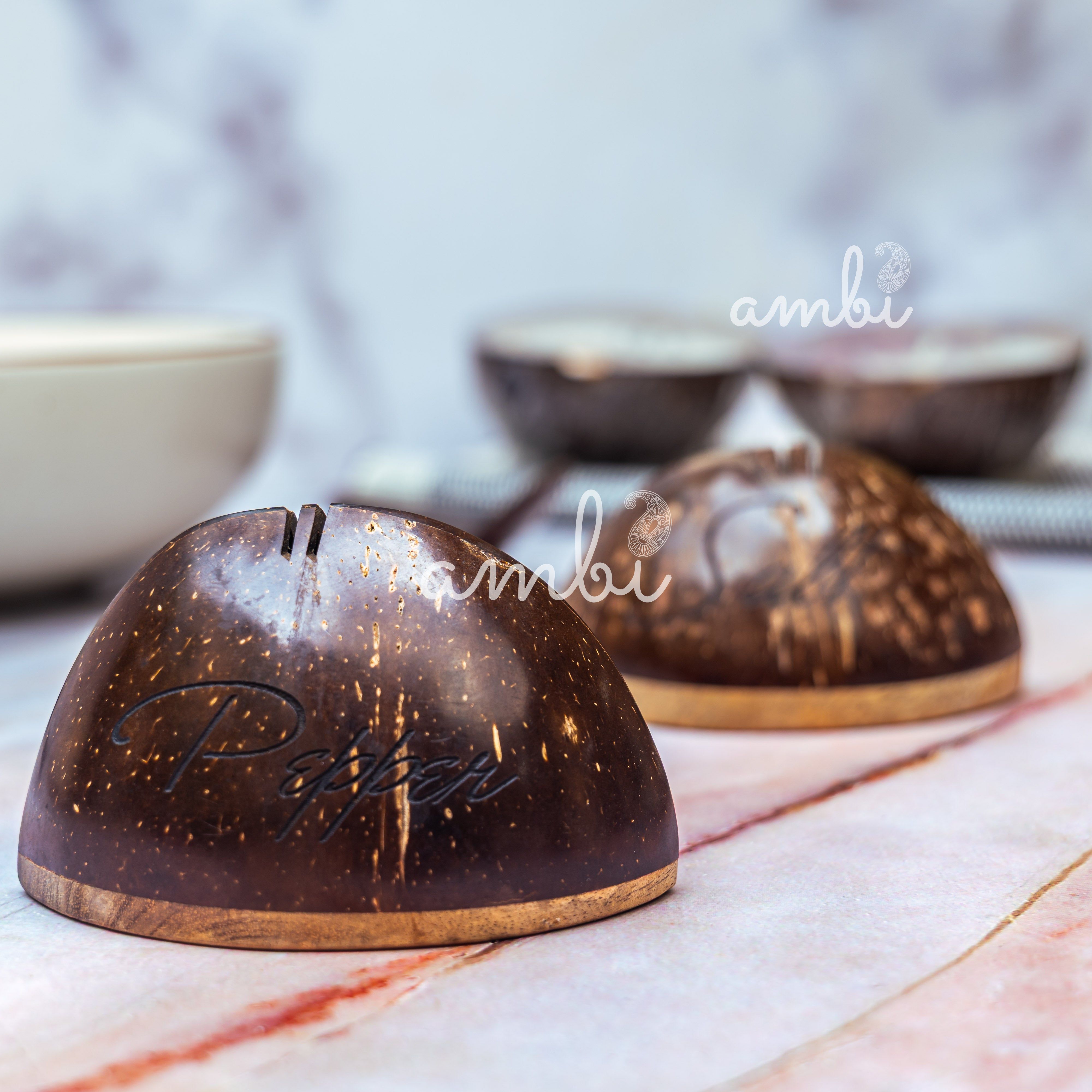 Coconut Shell Wooden Salt and Pepper Shaker Set