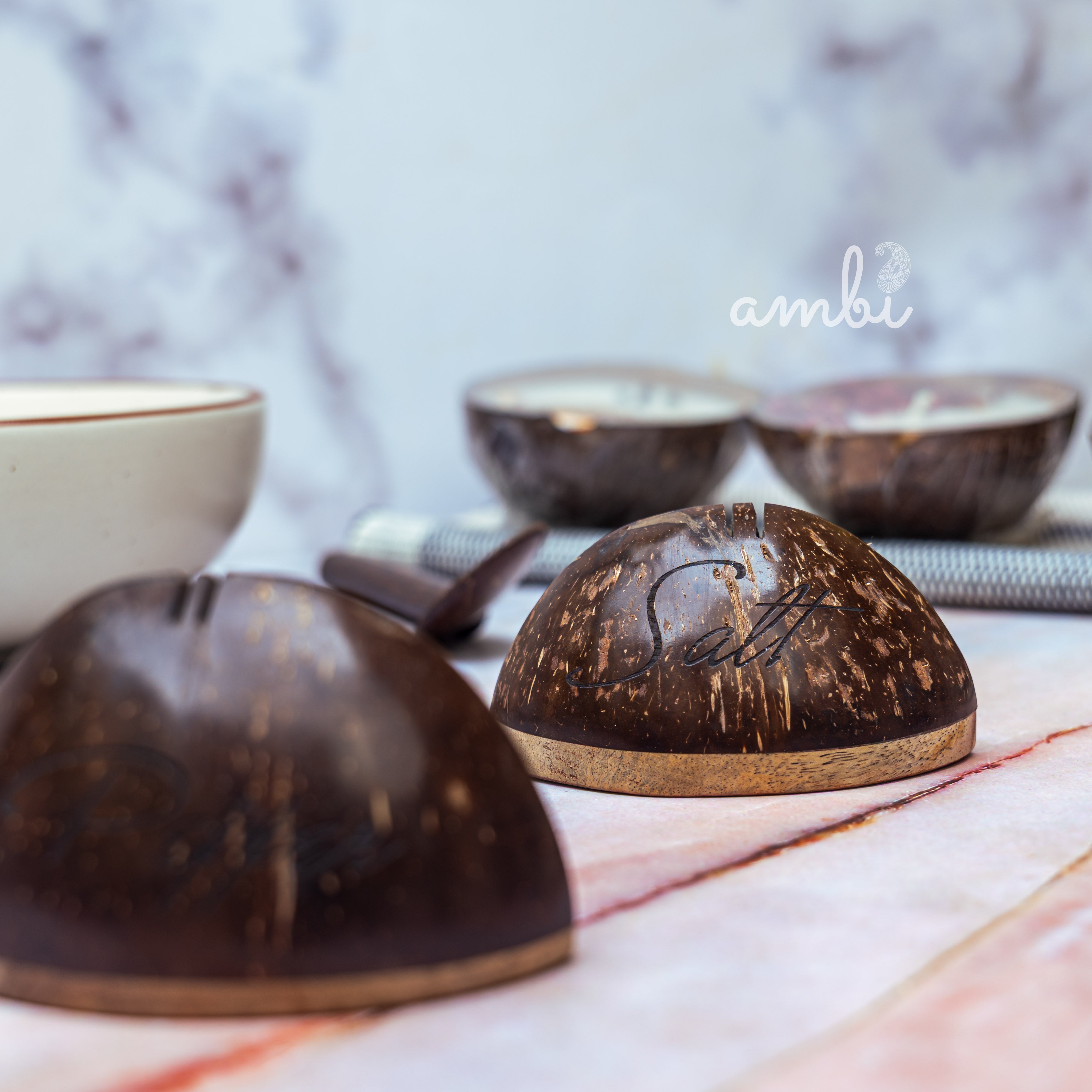 Coconut Shell Salt and Pepper Shaker Set — Handcrafted Eco-Friendly Tableware
