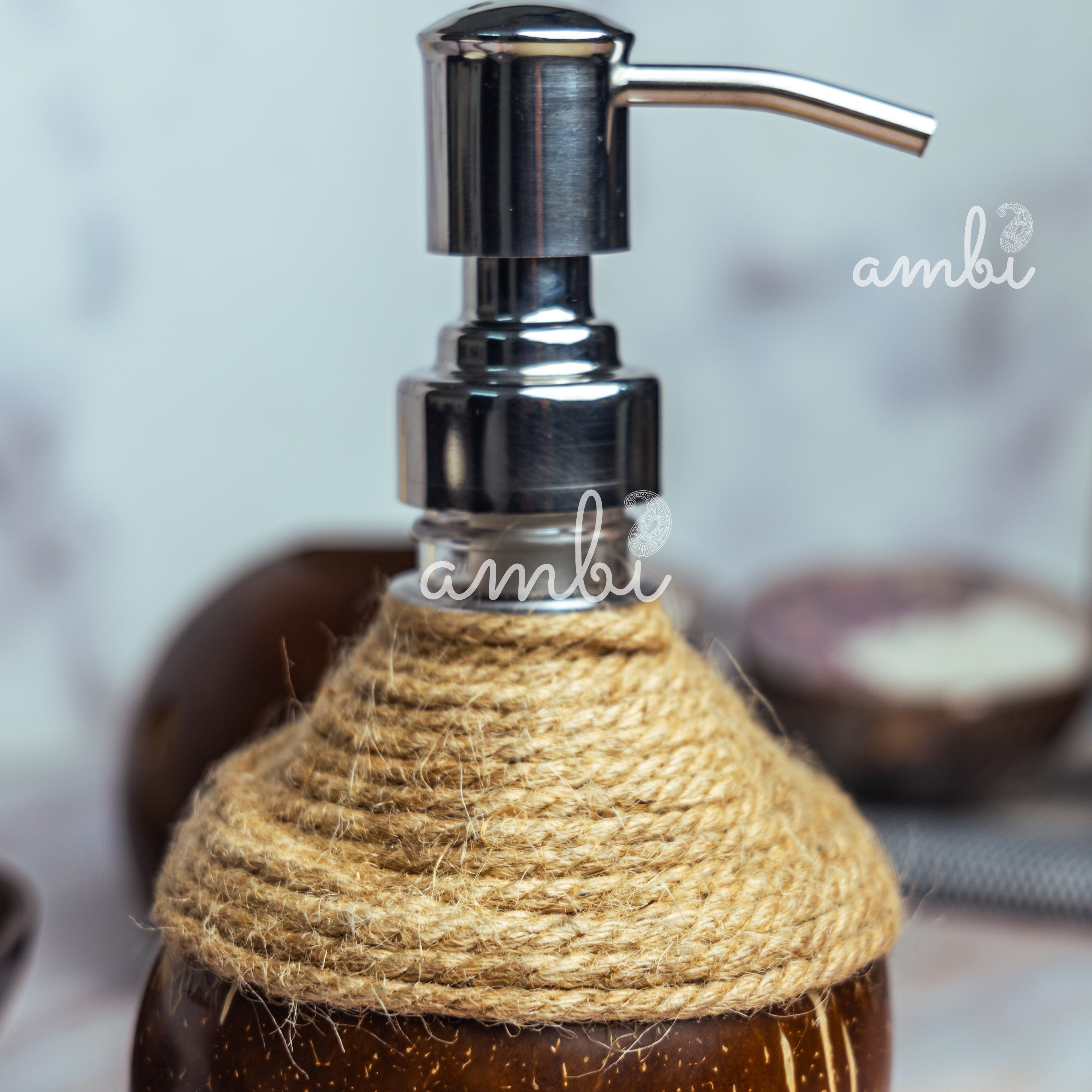 Coconut Shell Bathroom Set - Soap Dispenser, Soap Dish and Toothbrush Holder