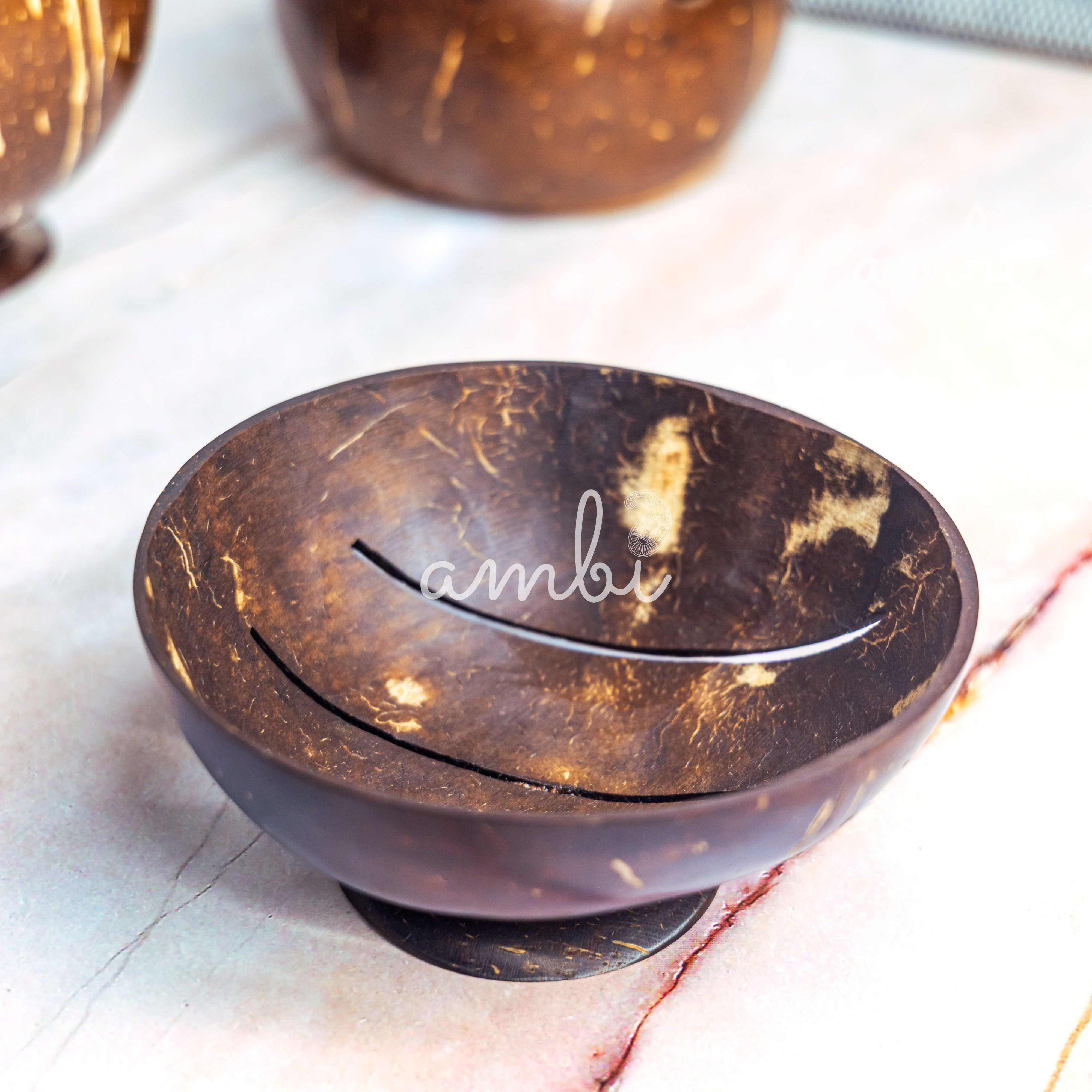 Coconut Shell Bathroom Set - Soap Dispenser, Soap Dish and Toothbrush Holder