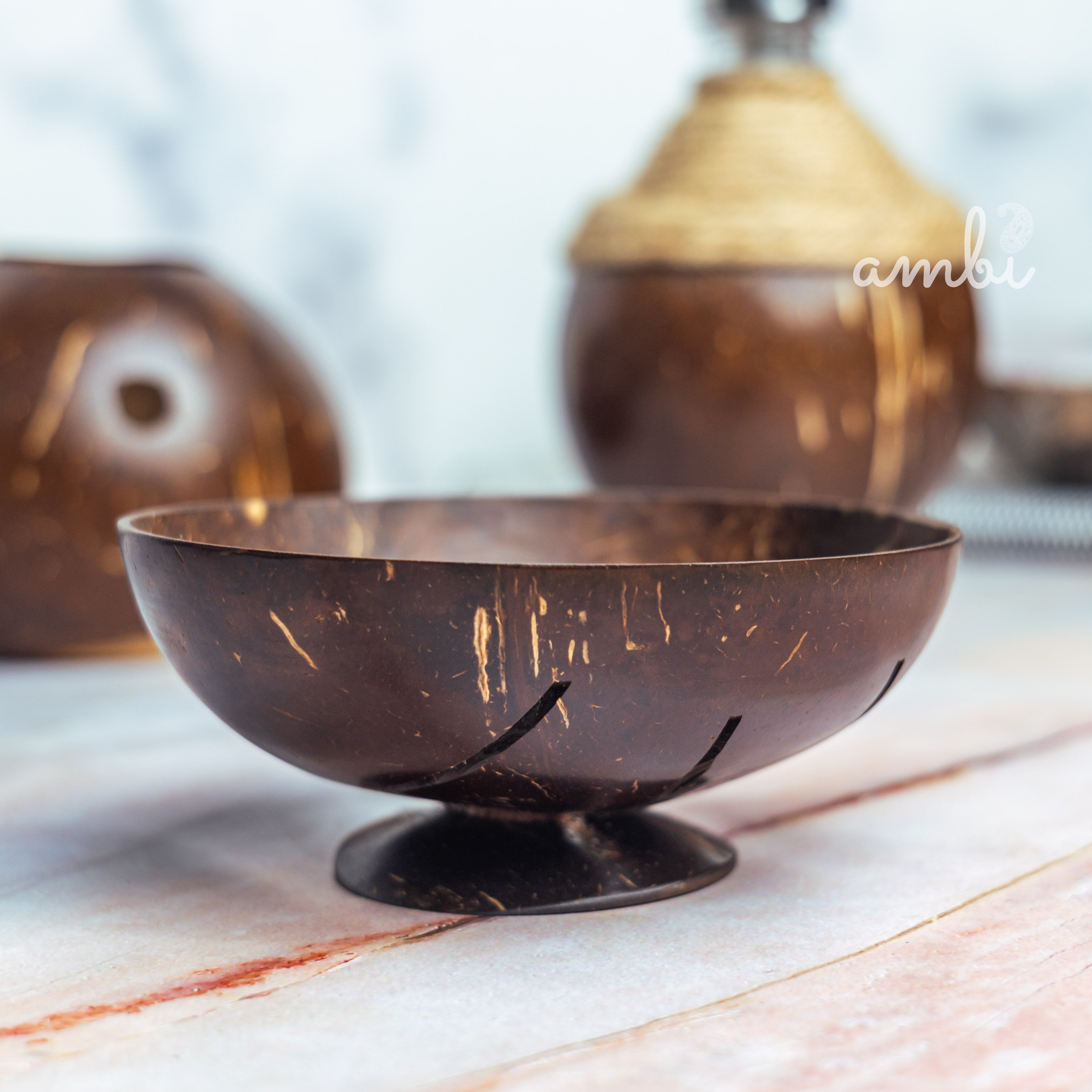 Coconut Shell Bathroom Set — Soap Dispenser, Soap Dish and Toothbrush Holder