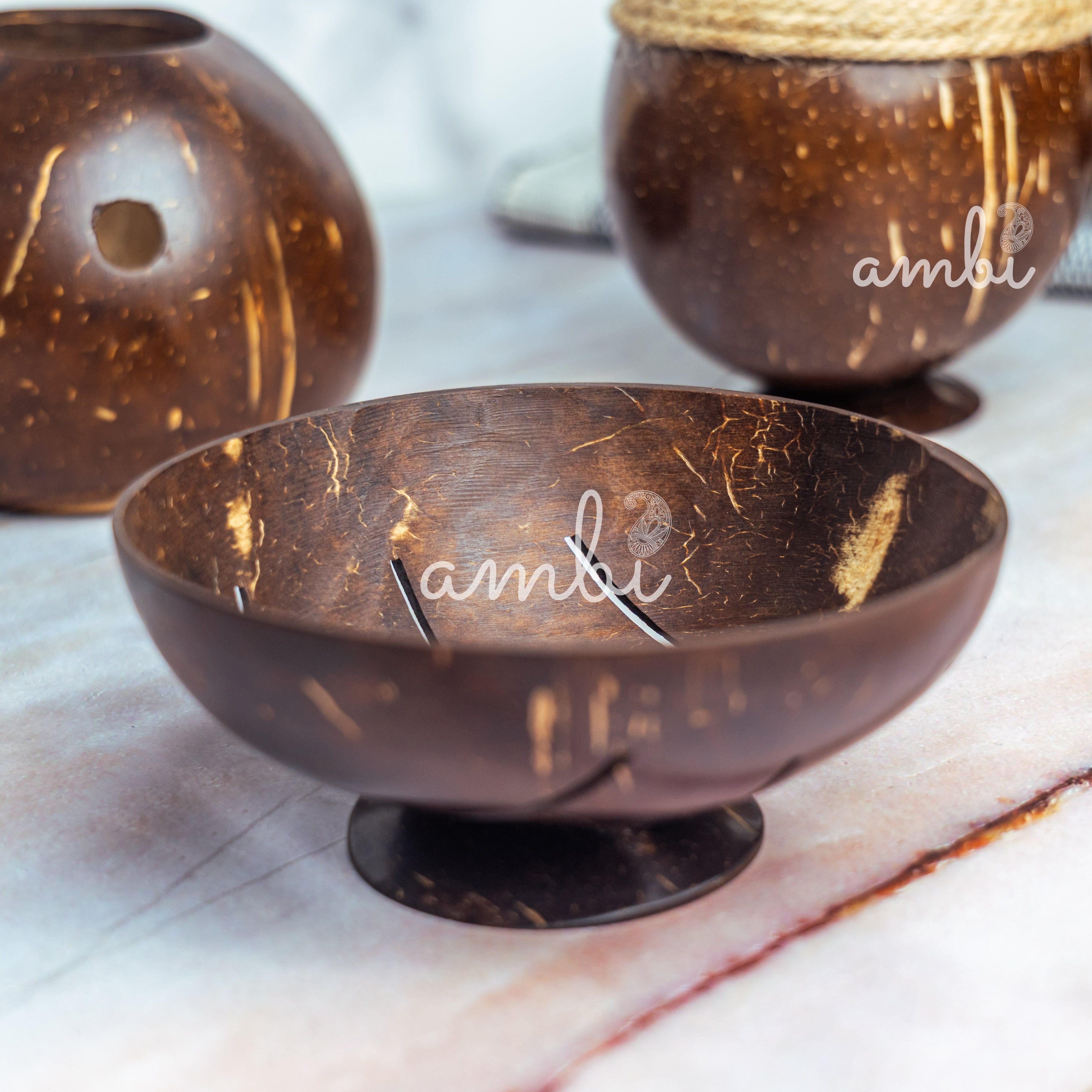 Coconut Shell Bathroom Set - Soap Dispenser, Soap Dish and Toothbrush Holder