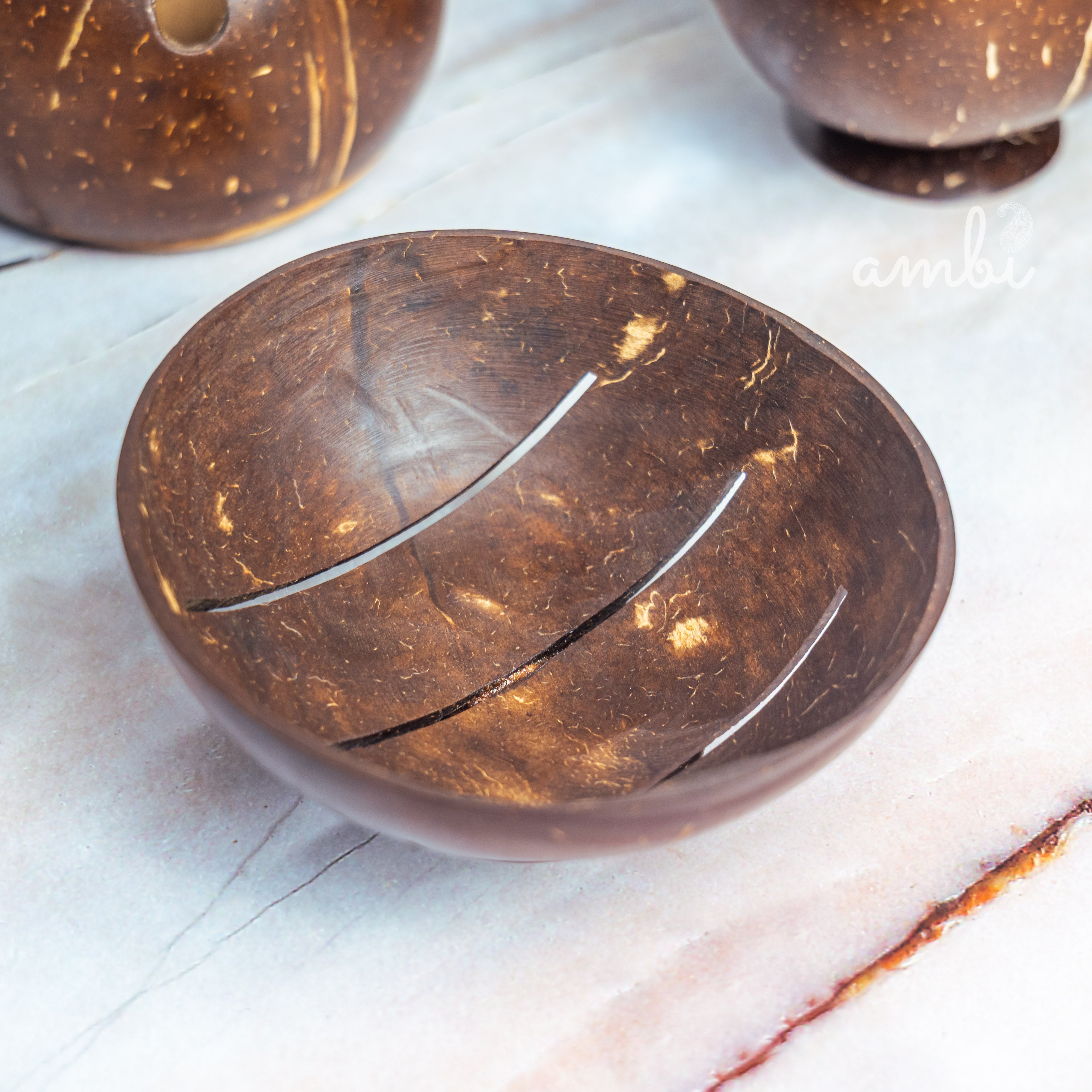 Coconut Shell Bathroom Set — Soap Dispenser, Soap Dish and Toothbrush Holder